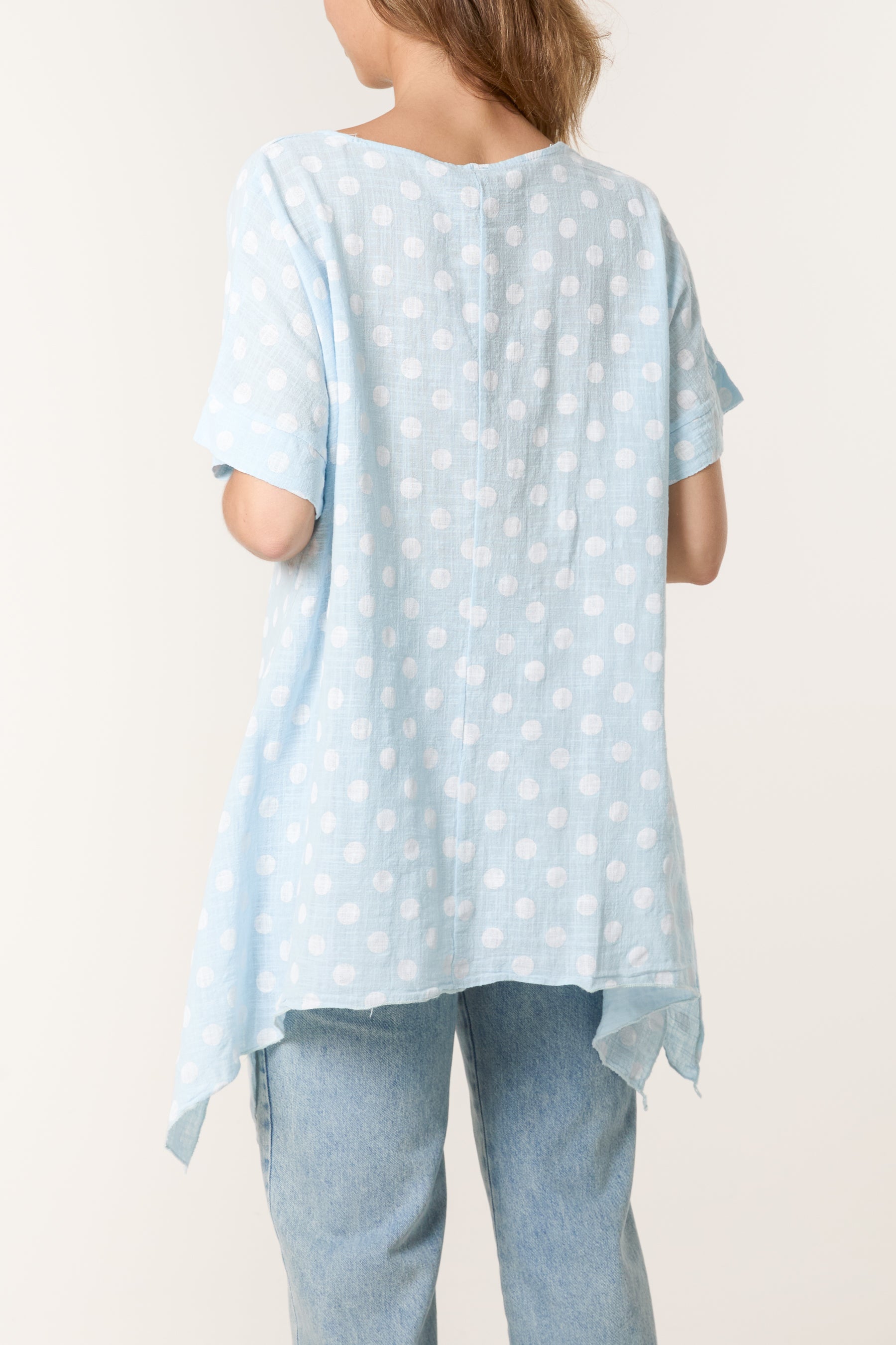 Polka Dot Asymmetric Hem Cotton Top