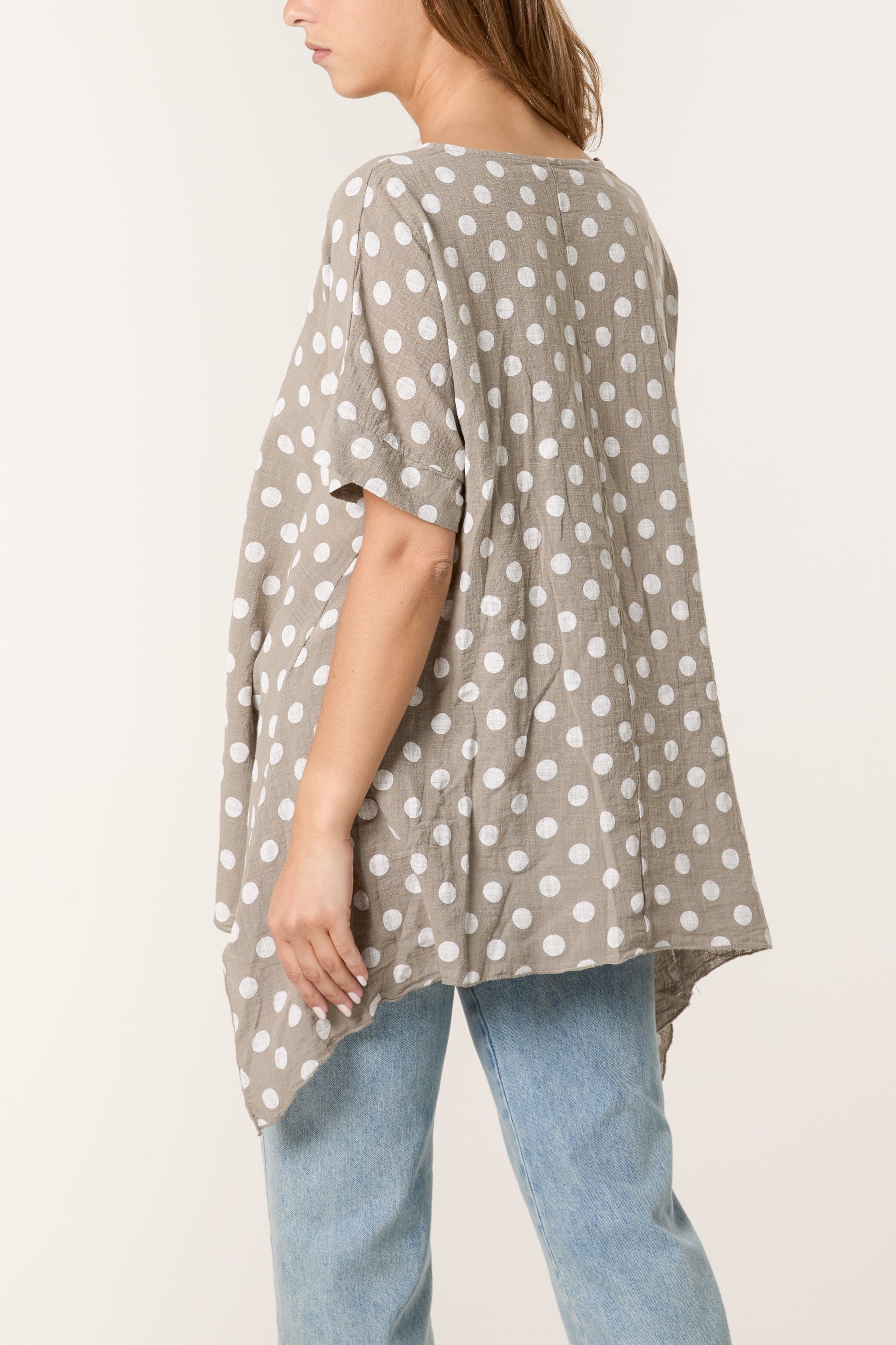Polka Dot Asymmetric Hem Cotton Top