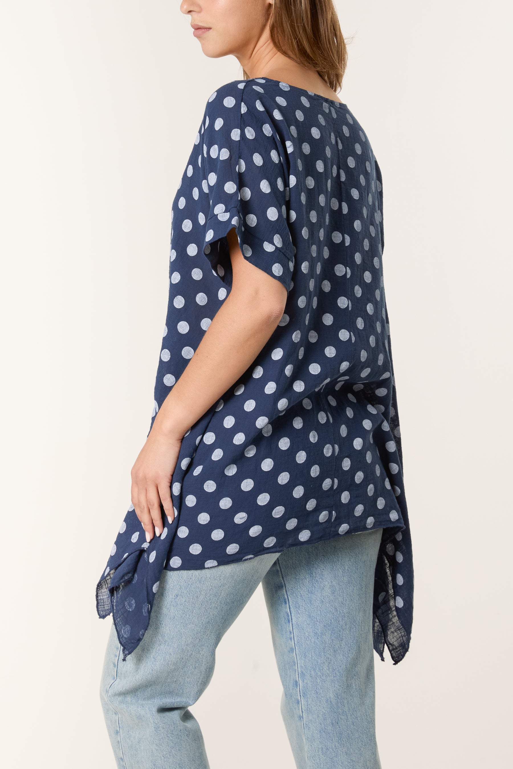 Polka Dot Asymmetric Hem Cotton Top