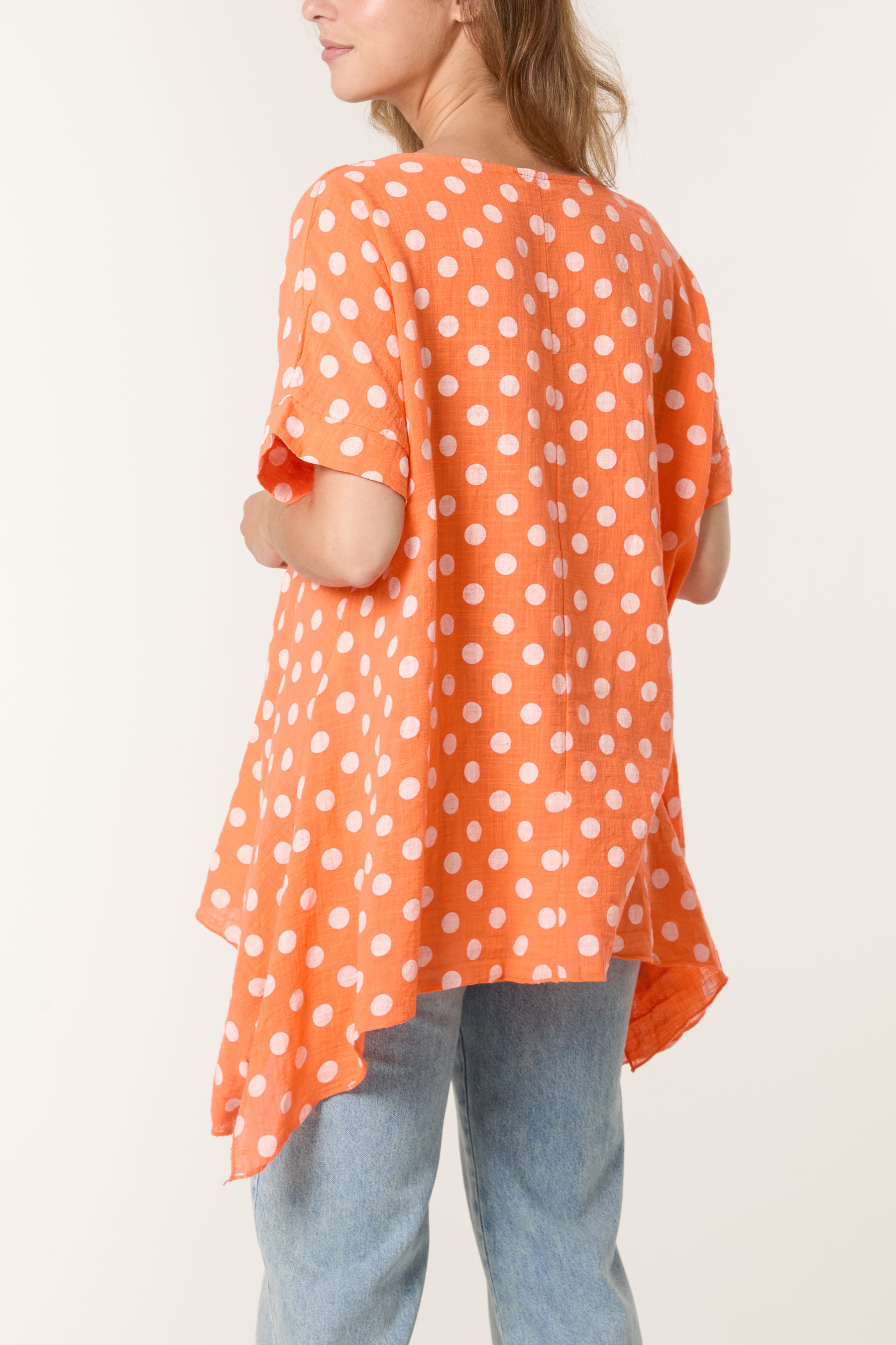 Polka Dot Asymmetric Hem Cotton Top
