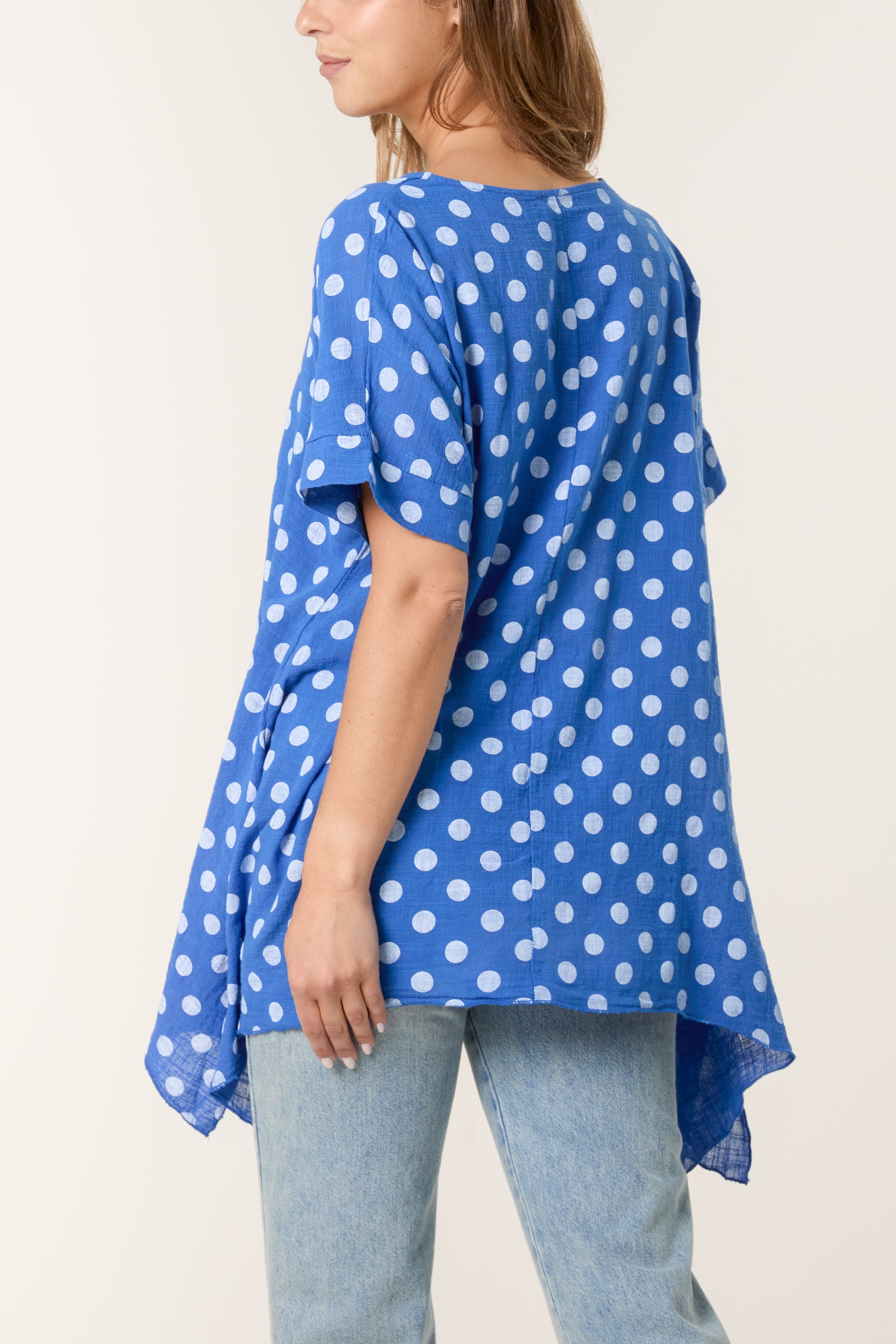 Polka Dot Asymmetric Hem Cotton Top