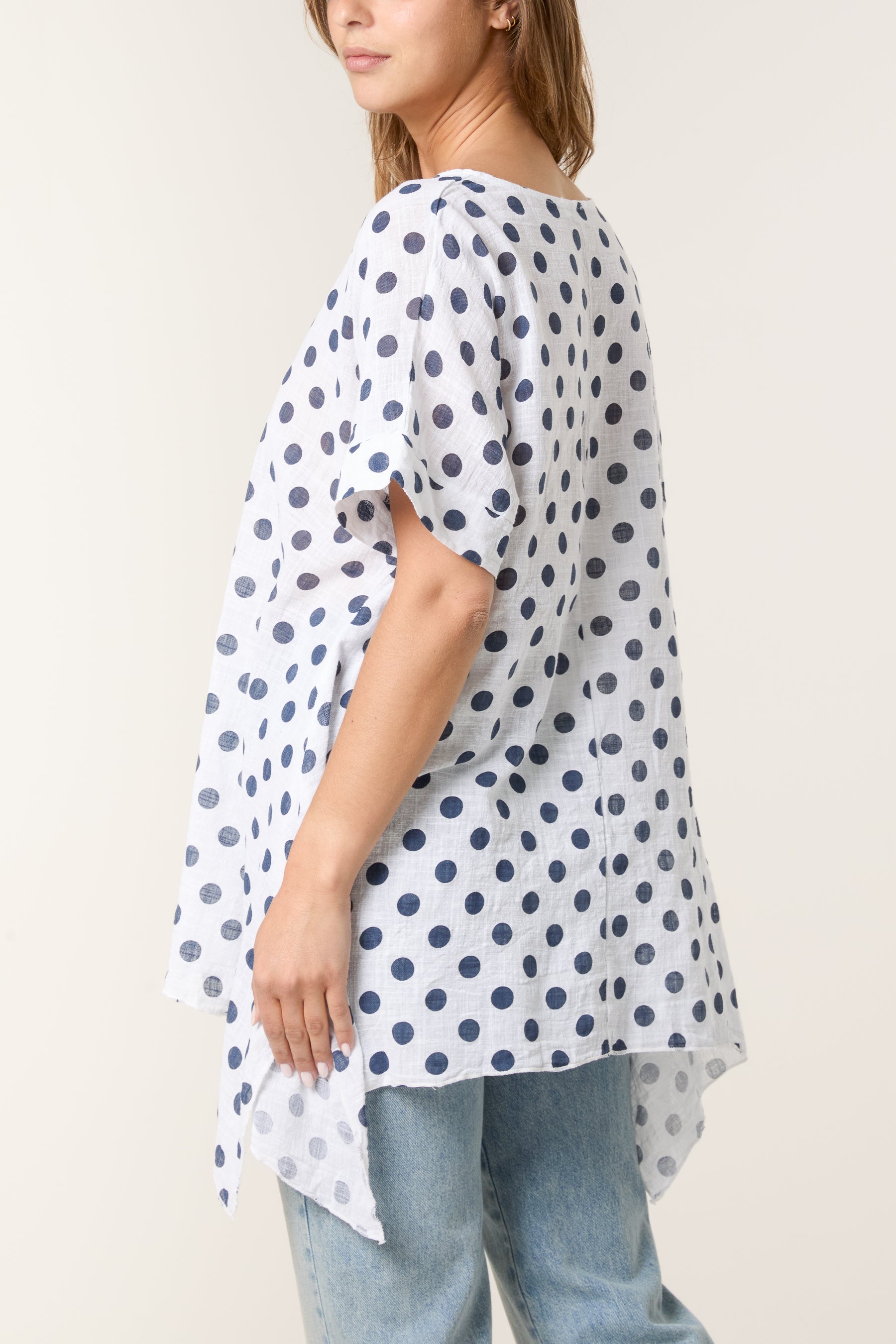 Polka Dot Asymmetric Hem Cotton Top