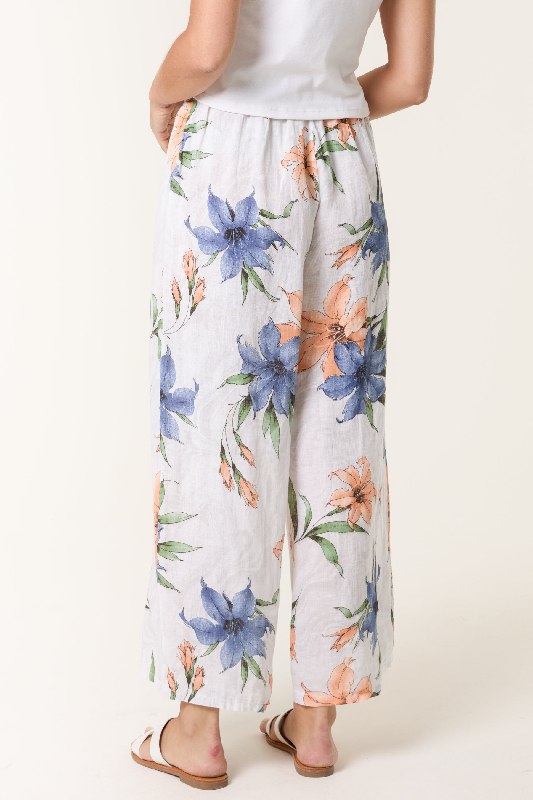 Vintage Floral Linen Wide Leg Trousers