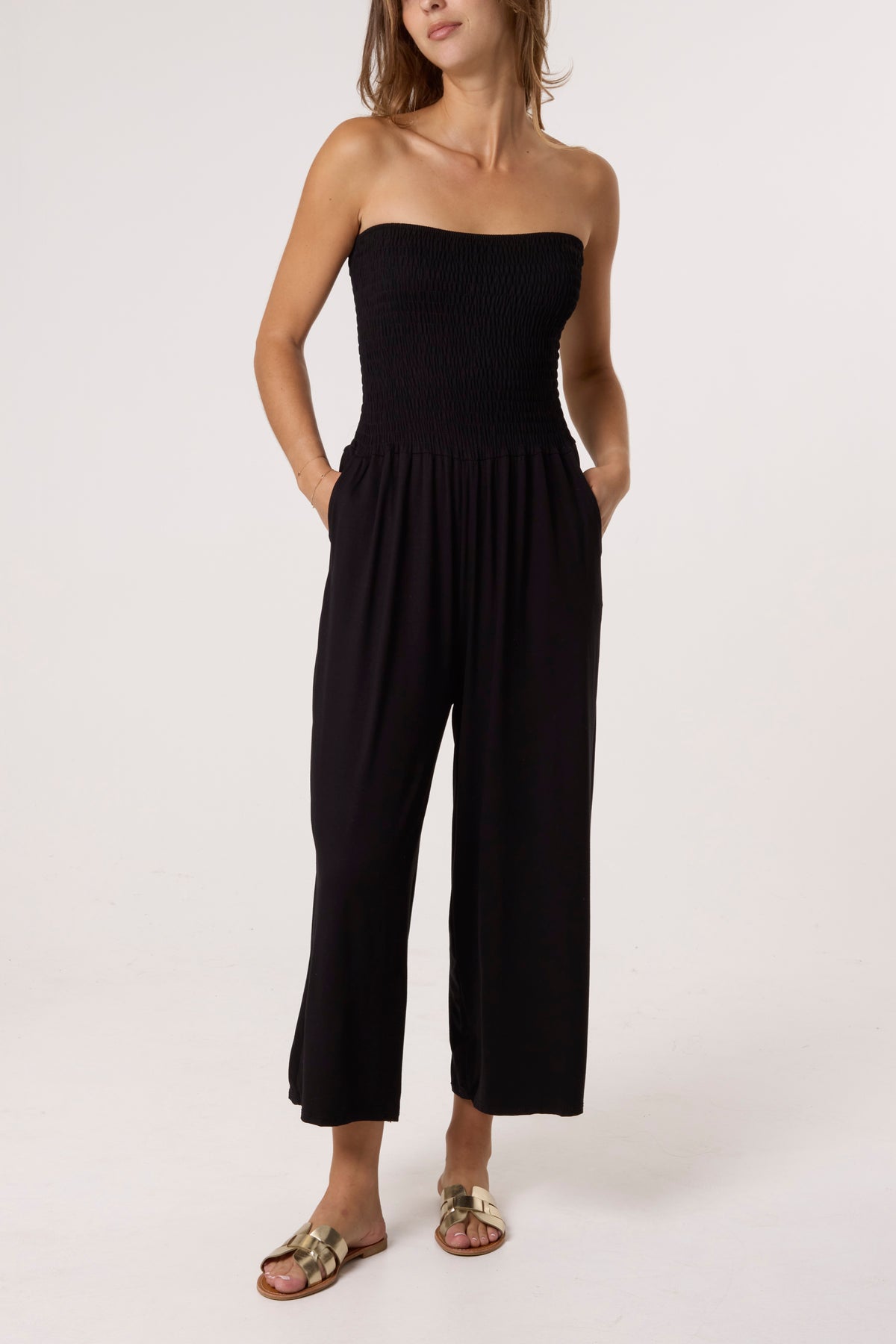Bandeau Shirred Jumpsuit