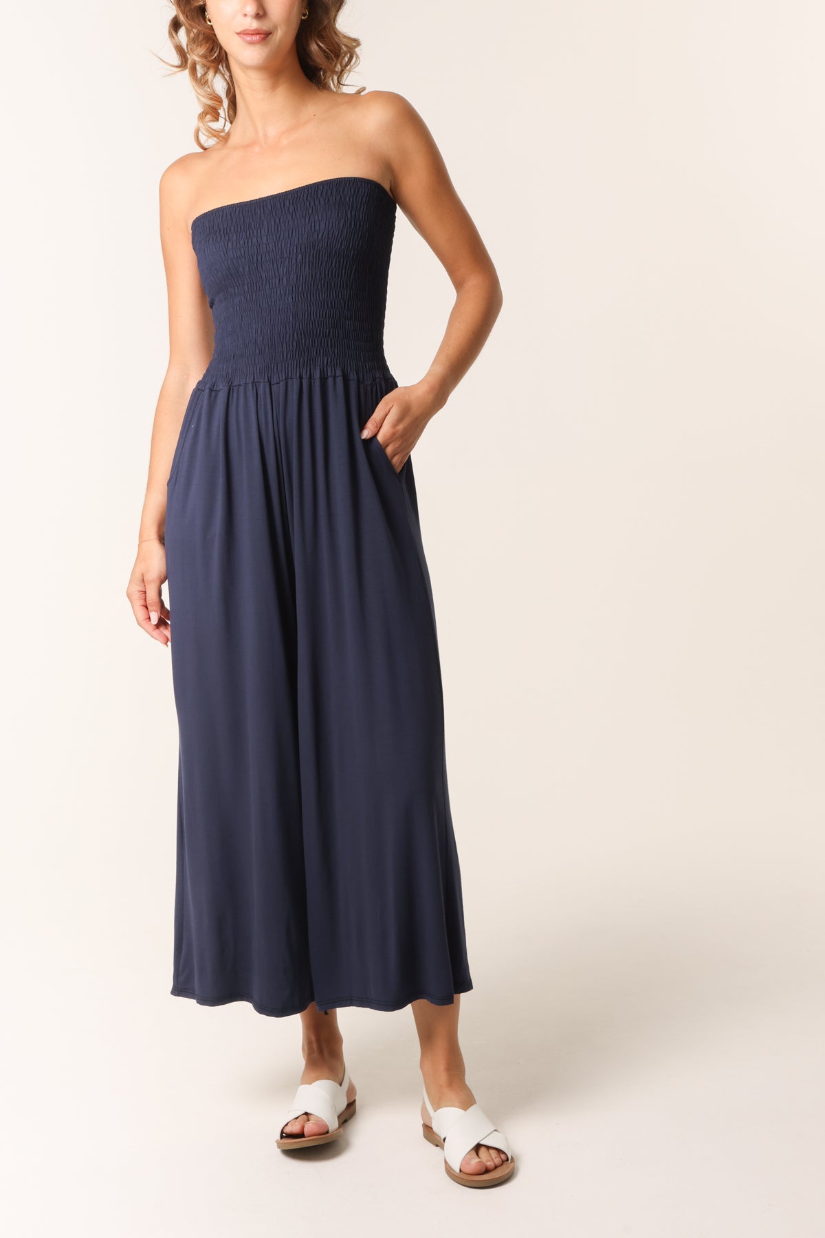 Bandeau Shirred Jumpsuit