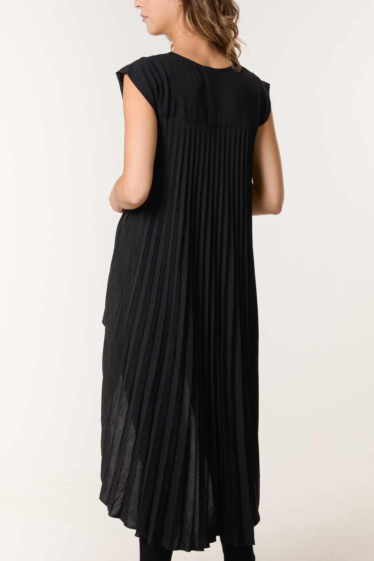 Pleated Cap Sleeve High Low Top