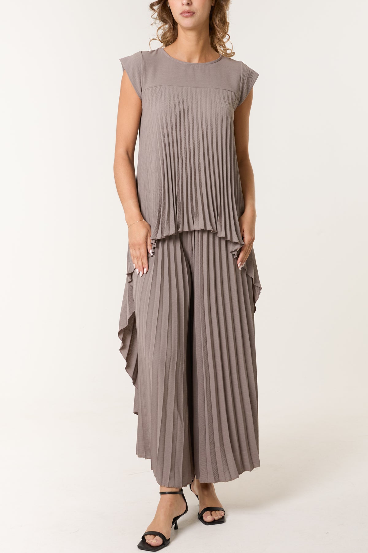 Pleated Cap Sleeve High Low Top