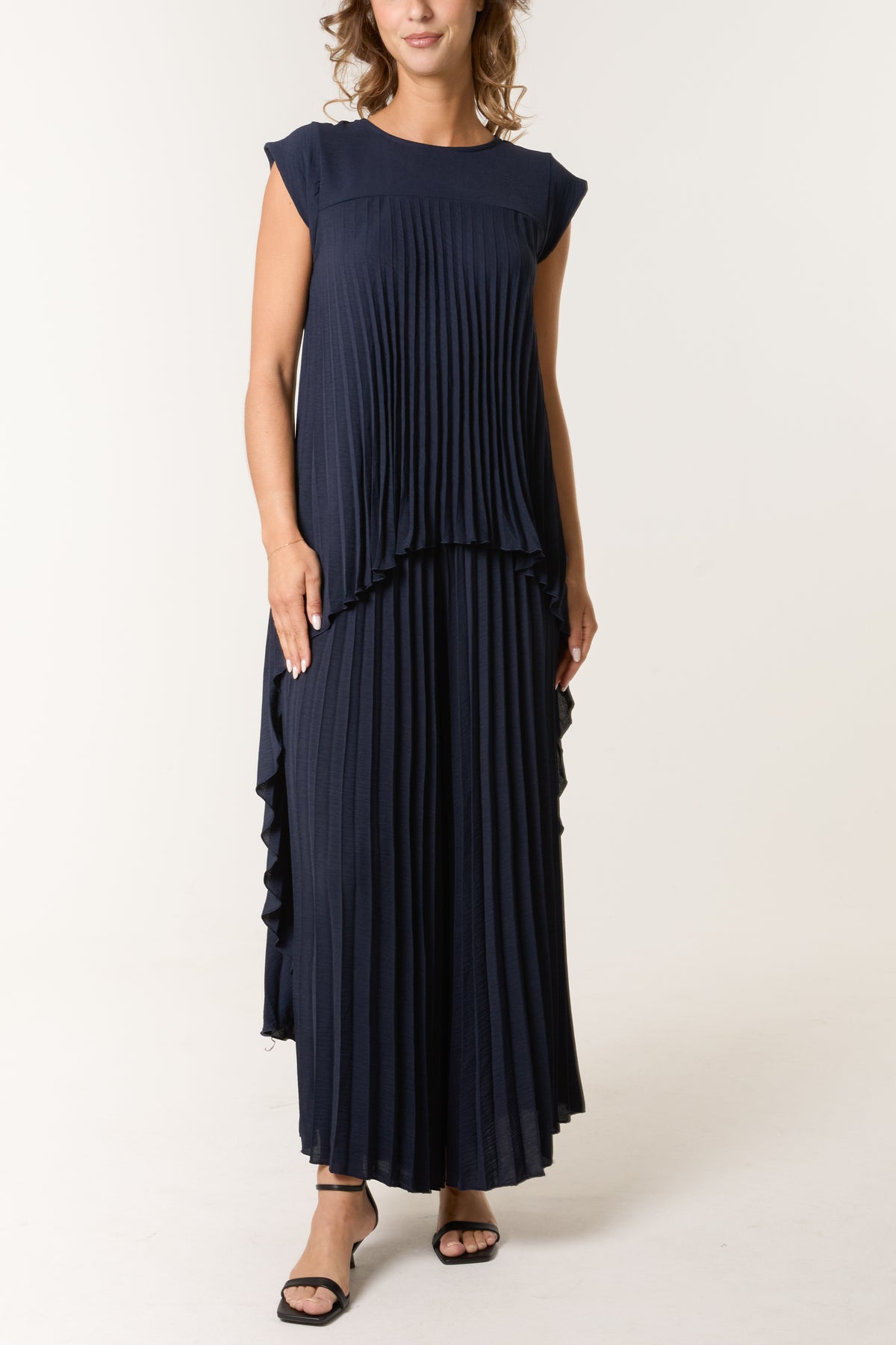 Pleated Cap Sleeve High Low Top