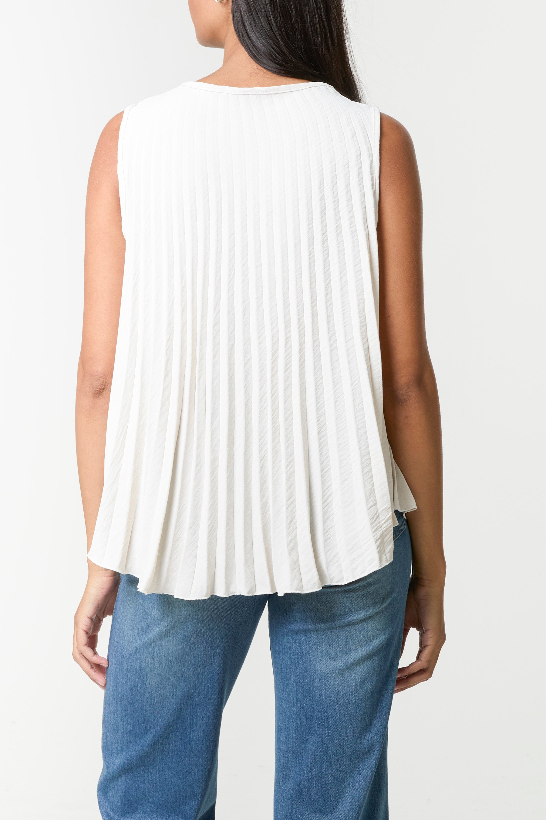 Pleated V-Neck Sleeveless Blouse