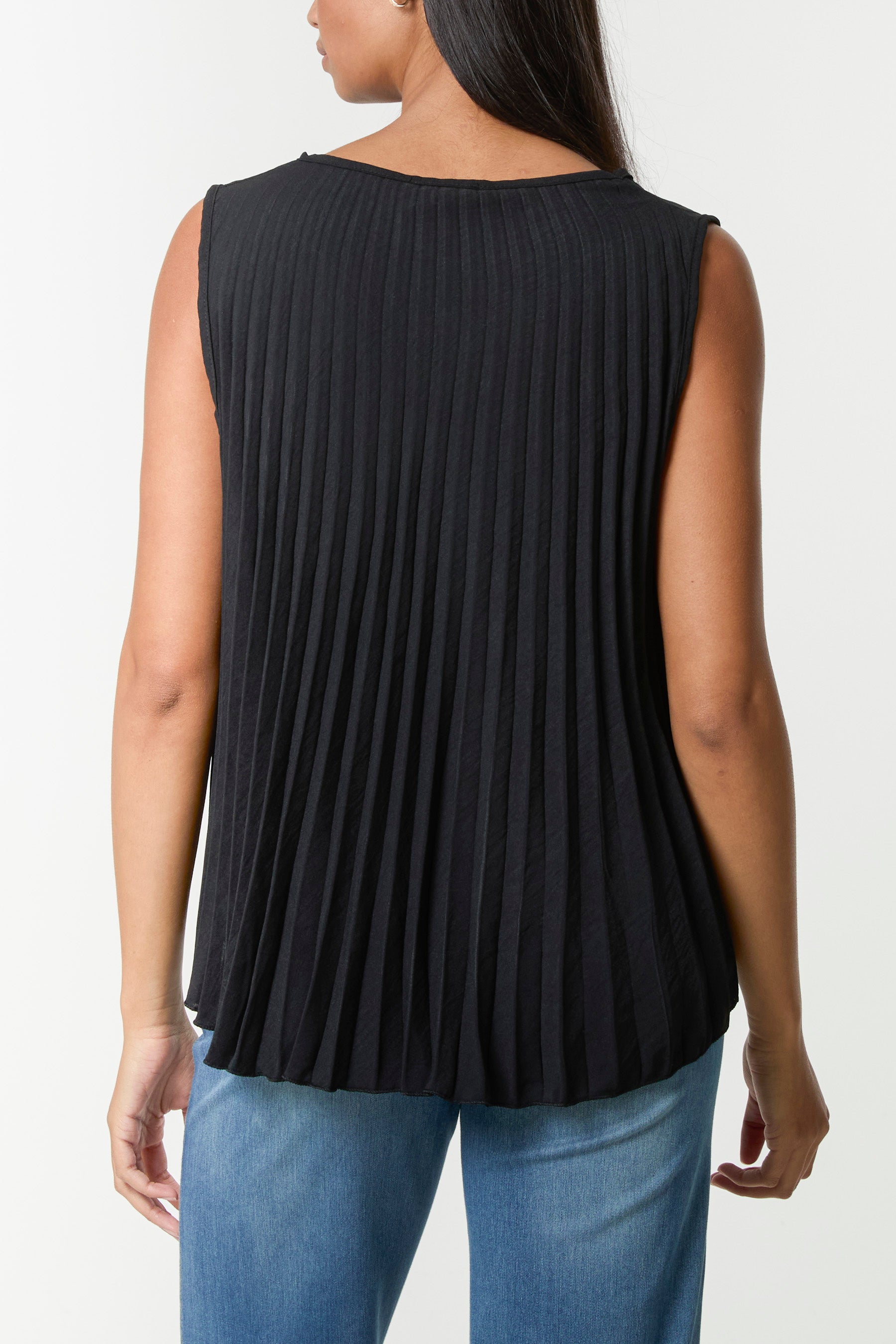 Pleated V-Neck Sleeveless Blouse