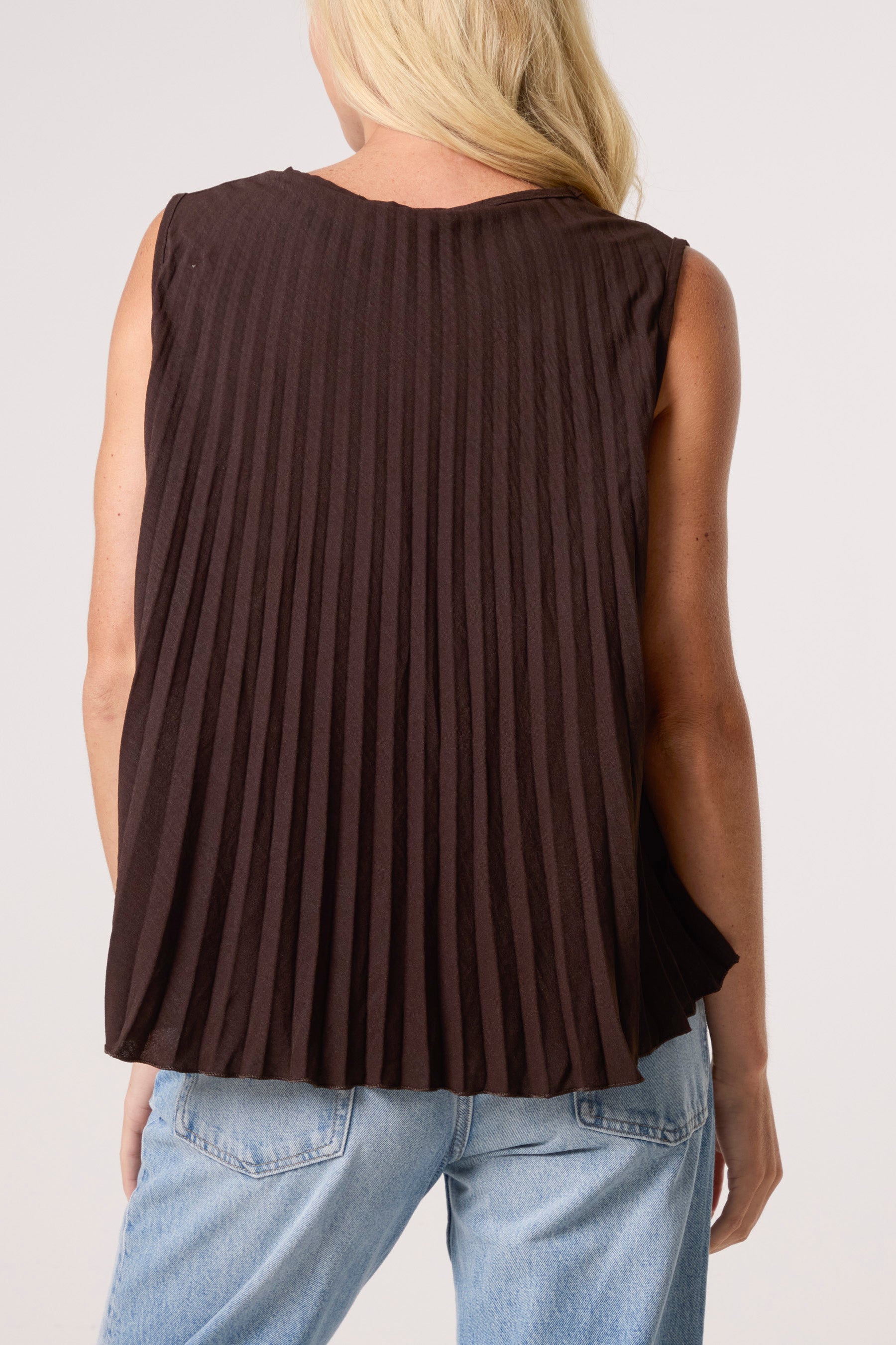 Pleated V-Neck Sleeveless Blouse