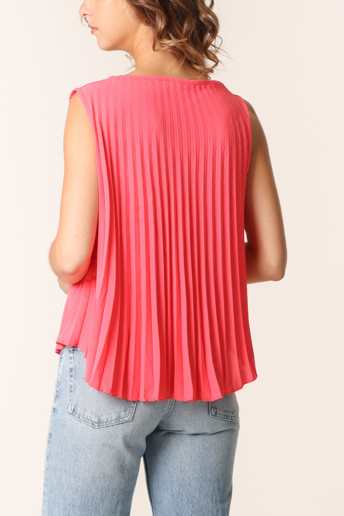 Pleated V-Neck Sleeveless Blouse