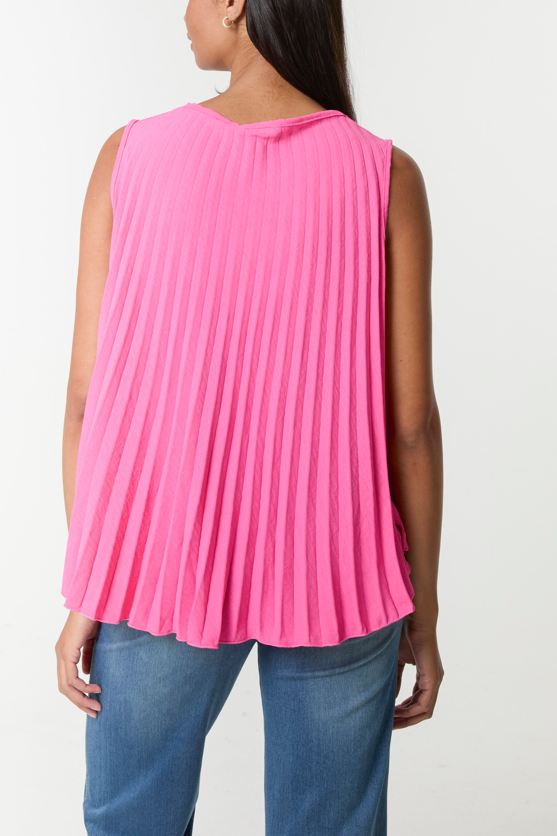Pleated V-Neck Sleeveless Blouse