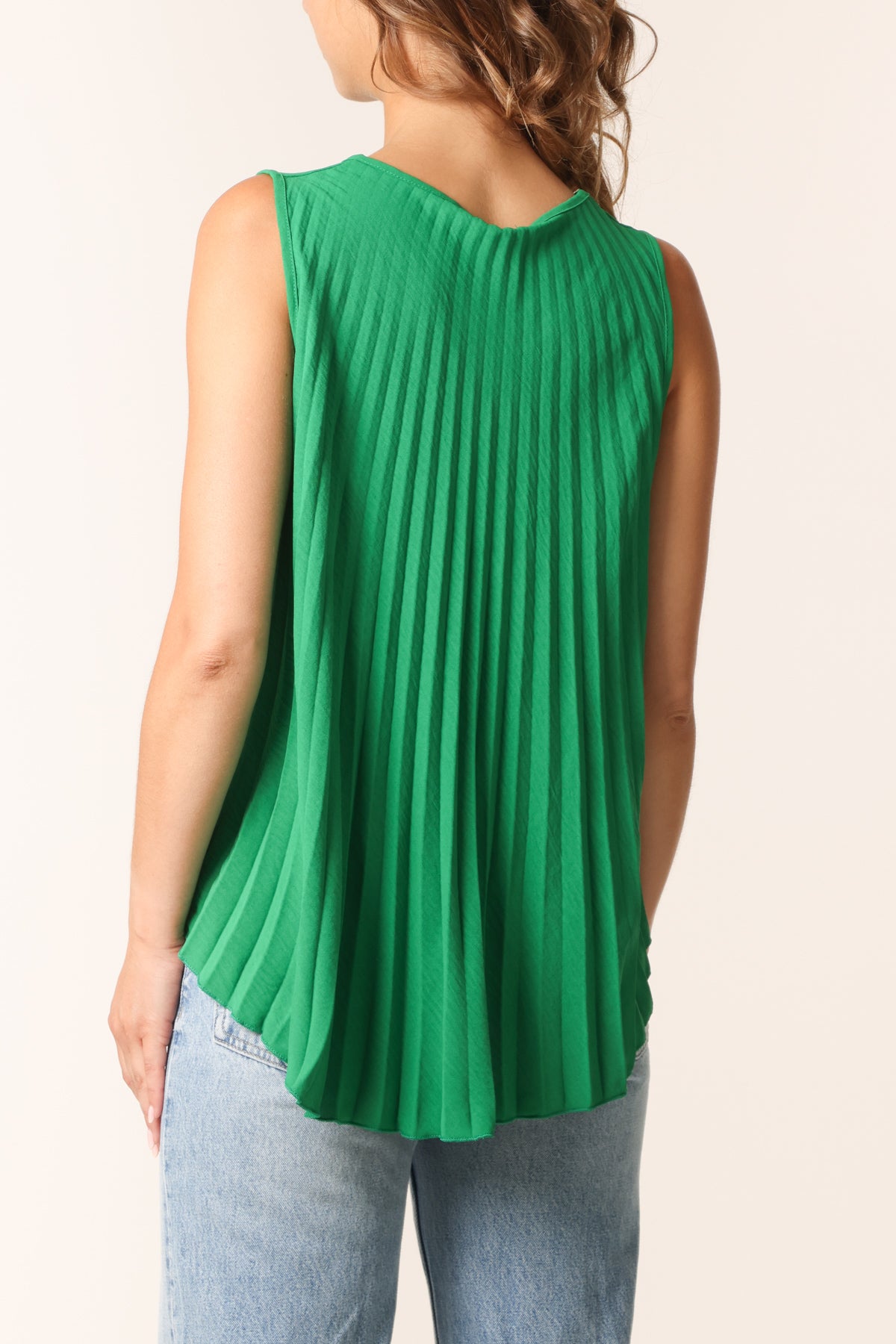 Pleated V-Neck Sleeveless Blouse