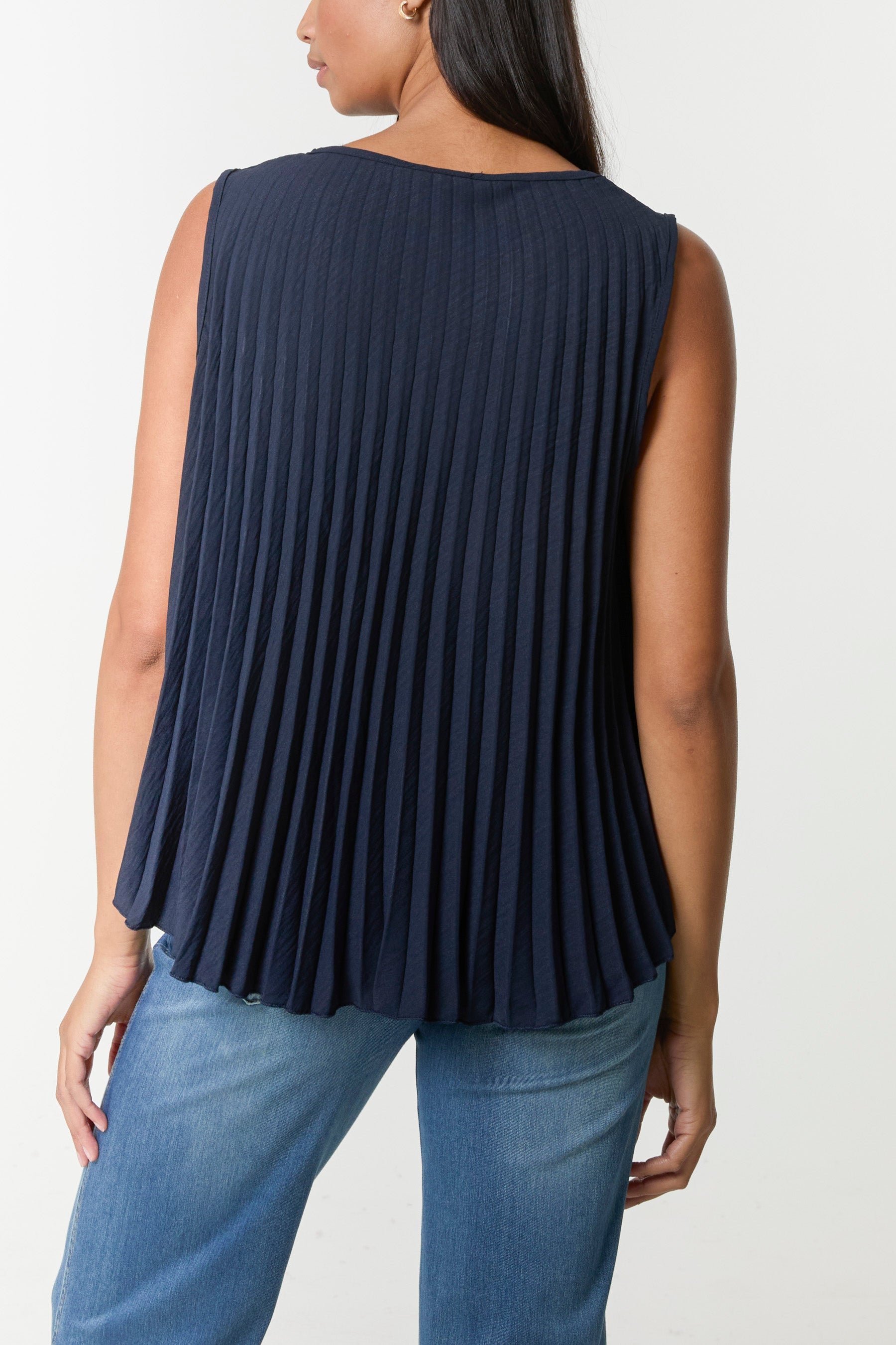 Pleated V-Neck Sleeveless Blouse