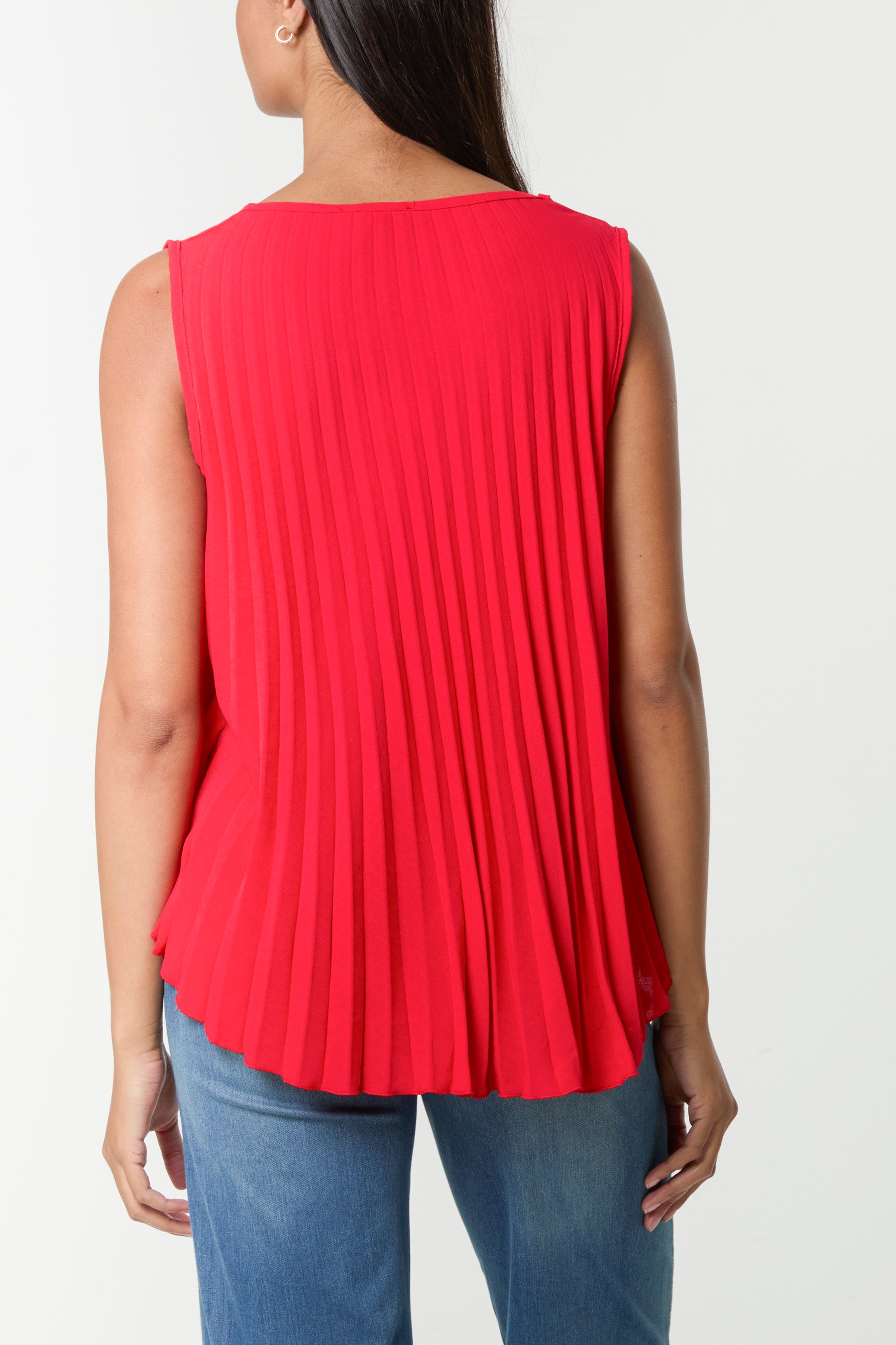 Pleated V-Neck Sleeveless Blouse