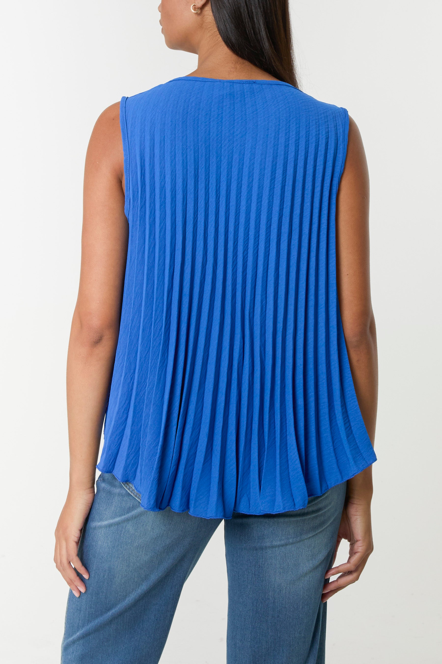 Pleated V-Neck Sleeveless Blouse