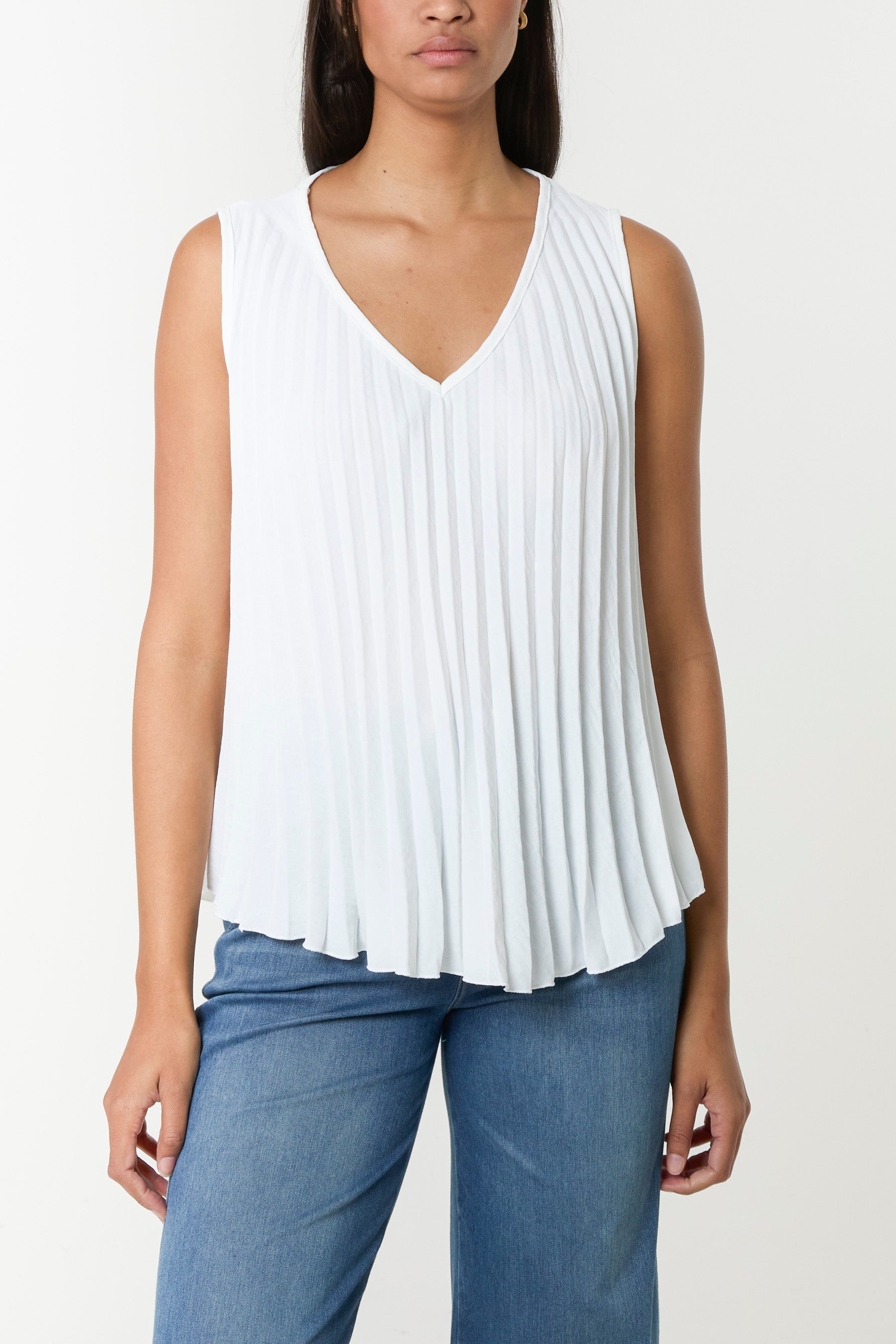 Pleated V-Neck Sleeveless Blouse
