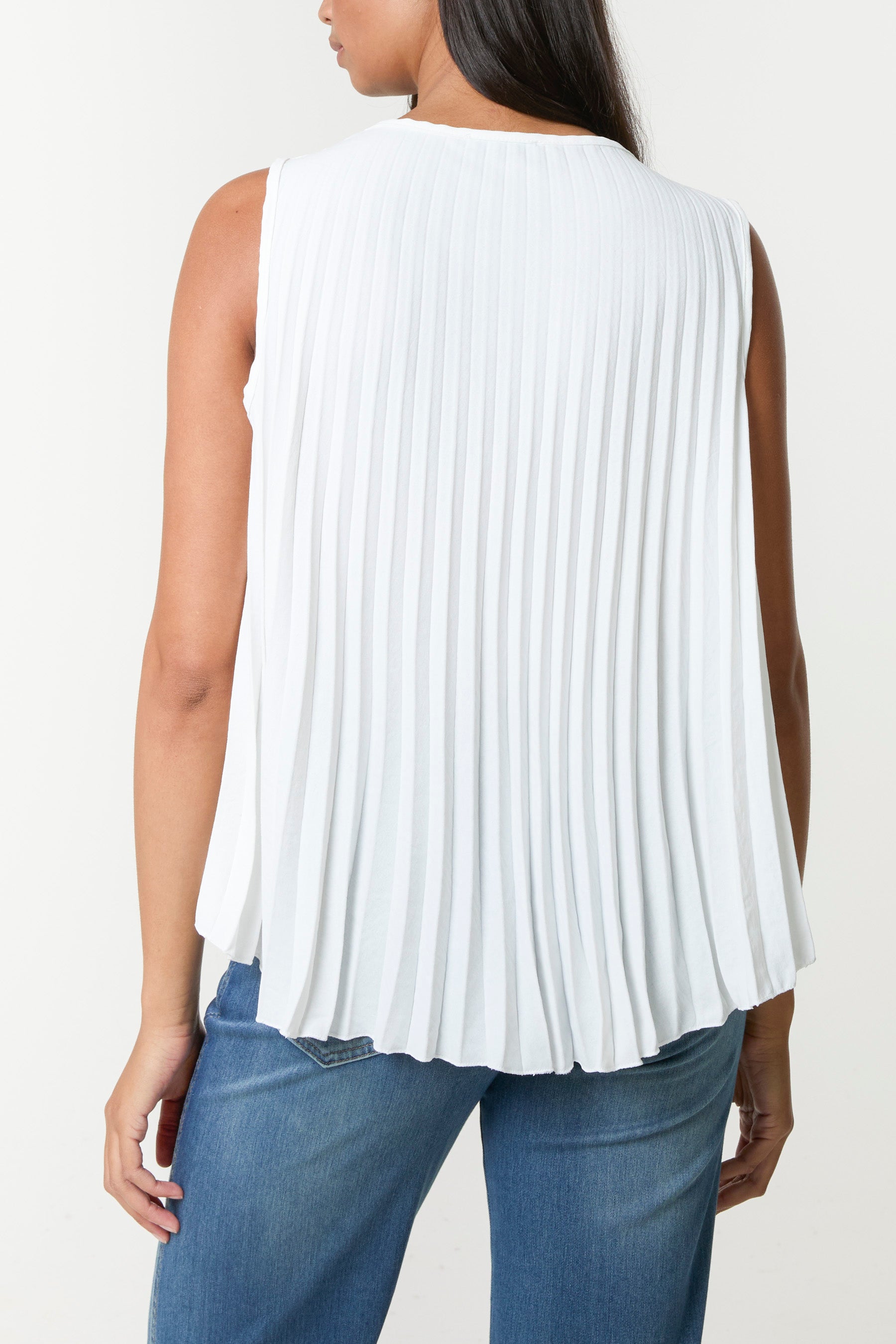 Pleated V-Neck Sleeveless Blouse