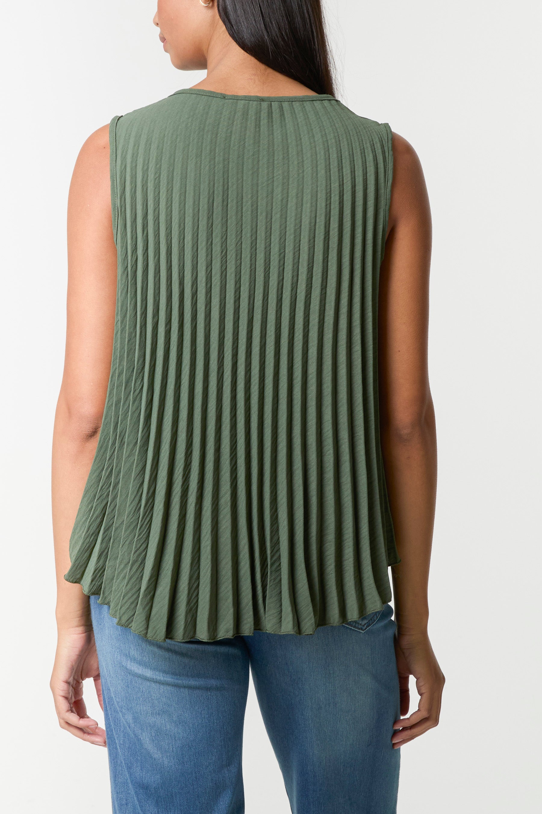 Pleated V-Neck Sleeveless Blouse