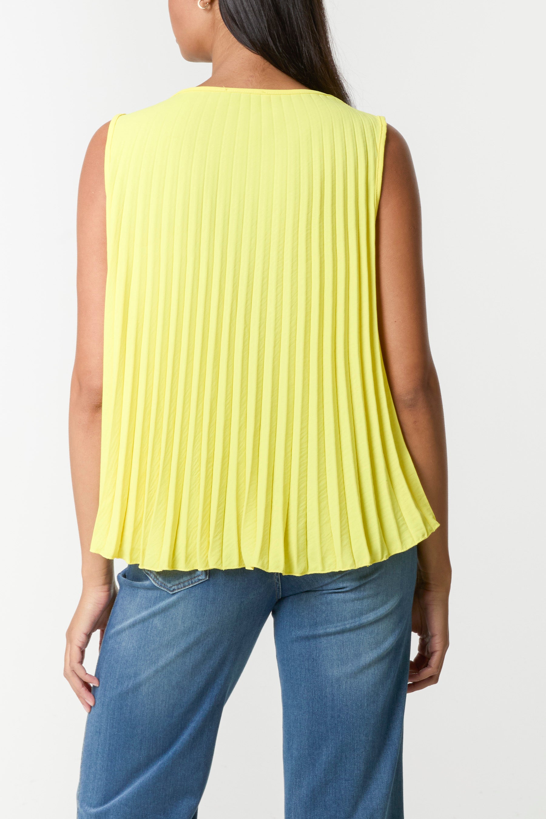 Pleated V-Neck Sleeveless Blouse