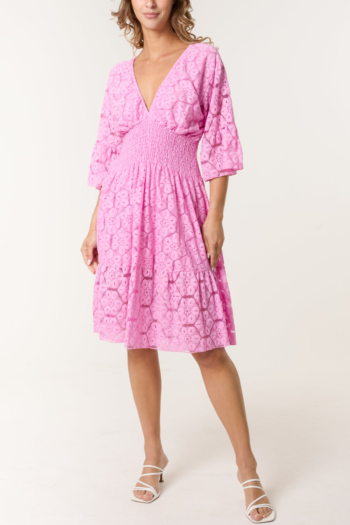 Floral Lace Shirred Bodice Mini Dress