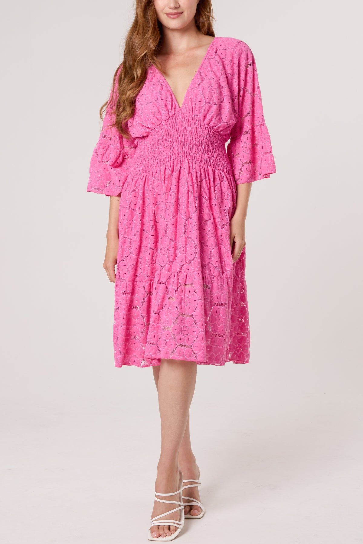 Floral Lace Shirred Bodice Mini Dress