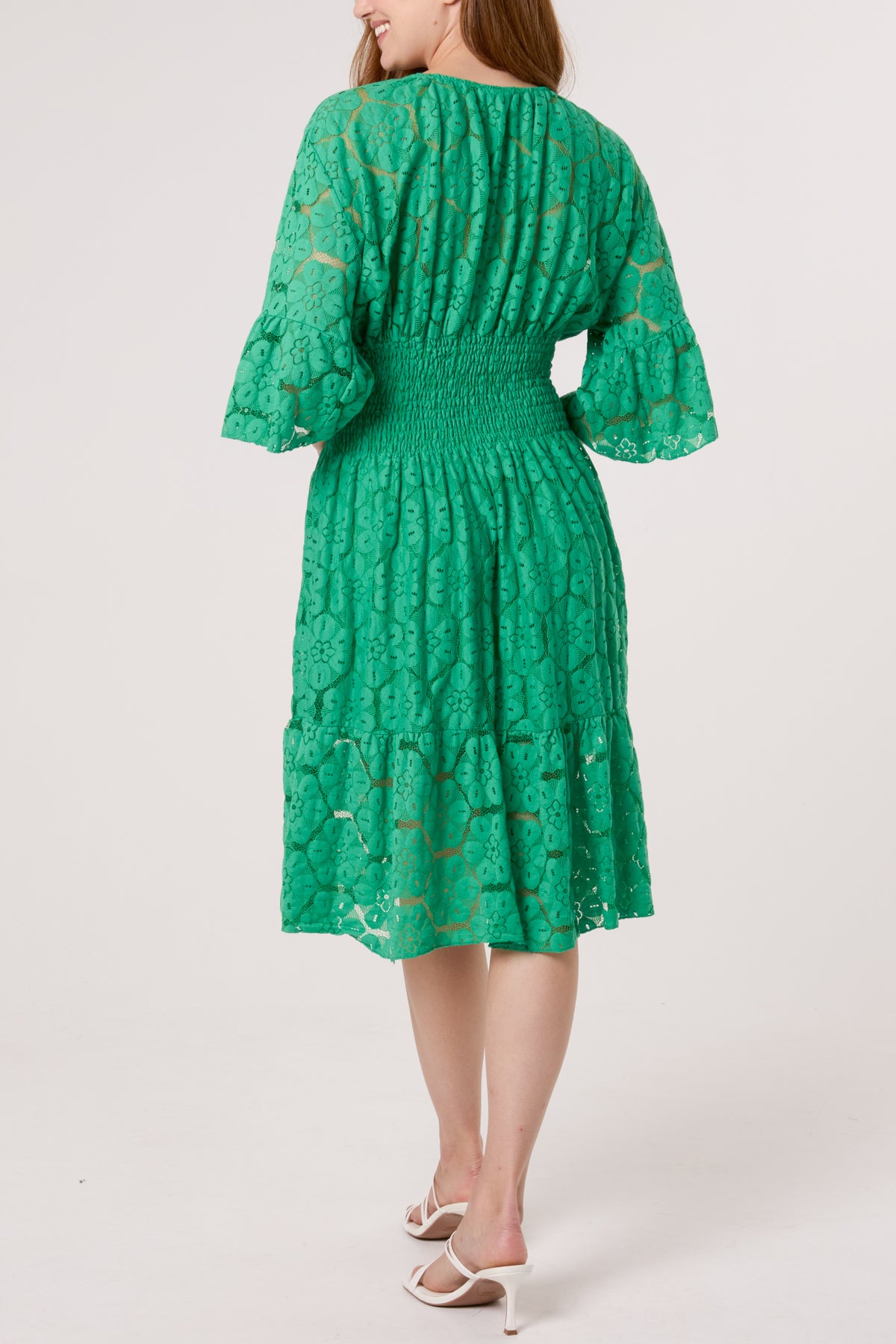 Floral Lace Shirred Bodice Mini Dress