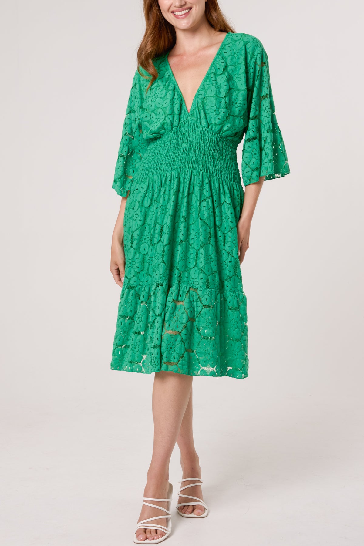 Floral Lace Shirred Bodice Mini Dress