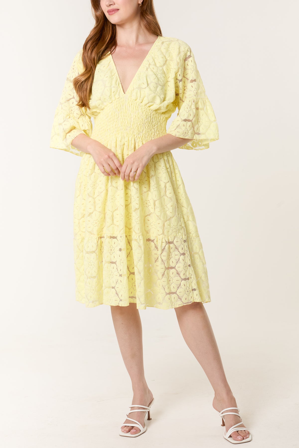 Floral Lace Shirred Bodice Mini Dress