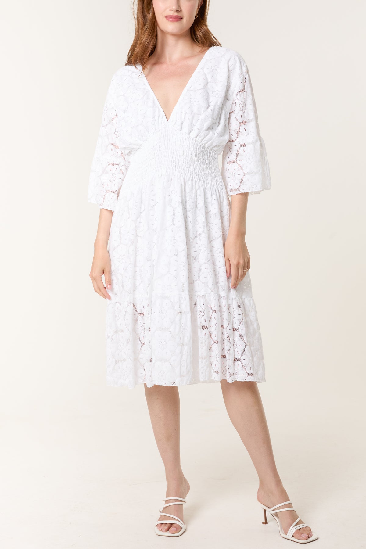 Floral Lace Shirred Bodice Mini Dress