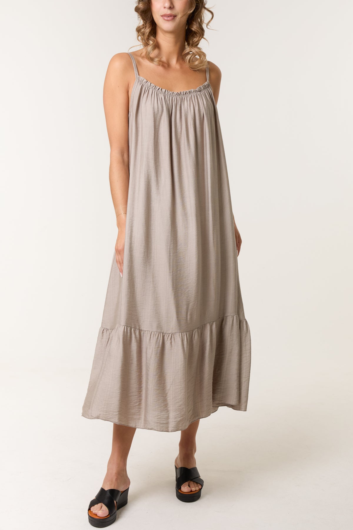 Cami Strap Tiered Midi Dress