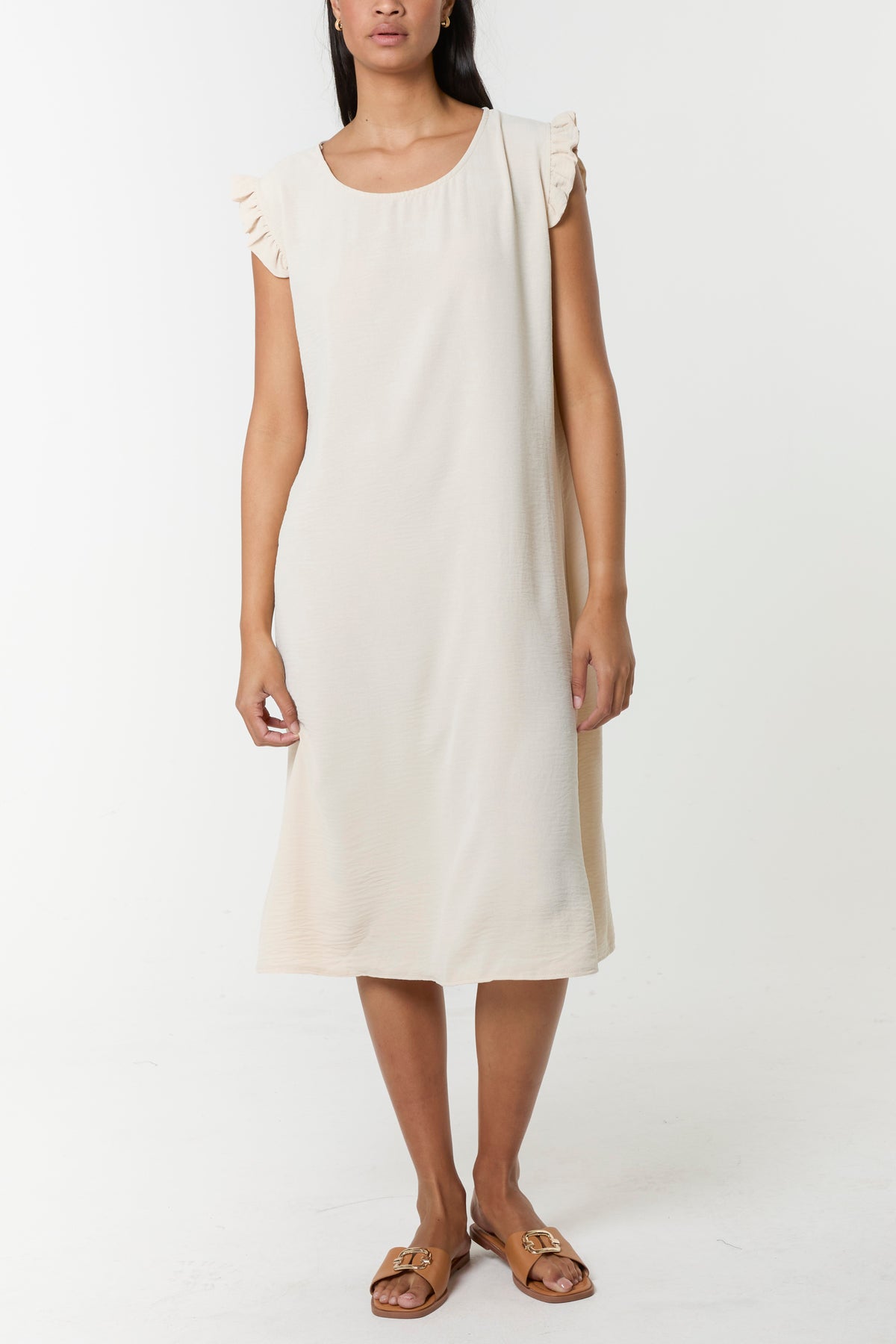 Frill Sleeve Back Button Mini Dress
