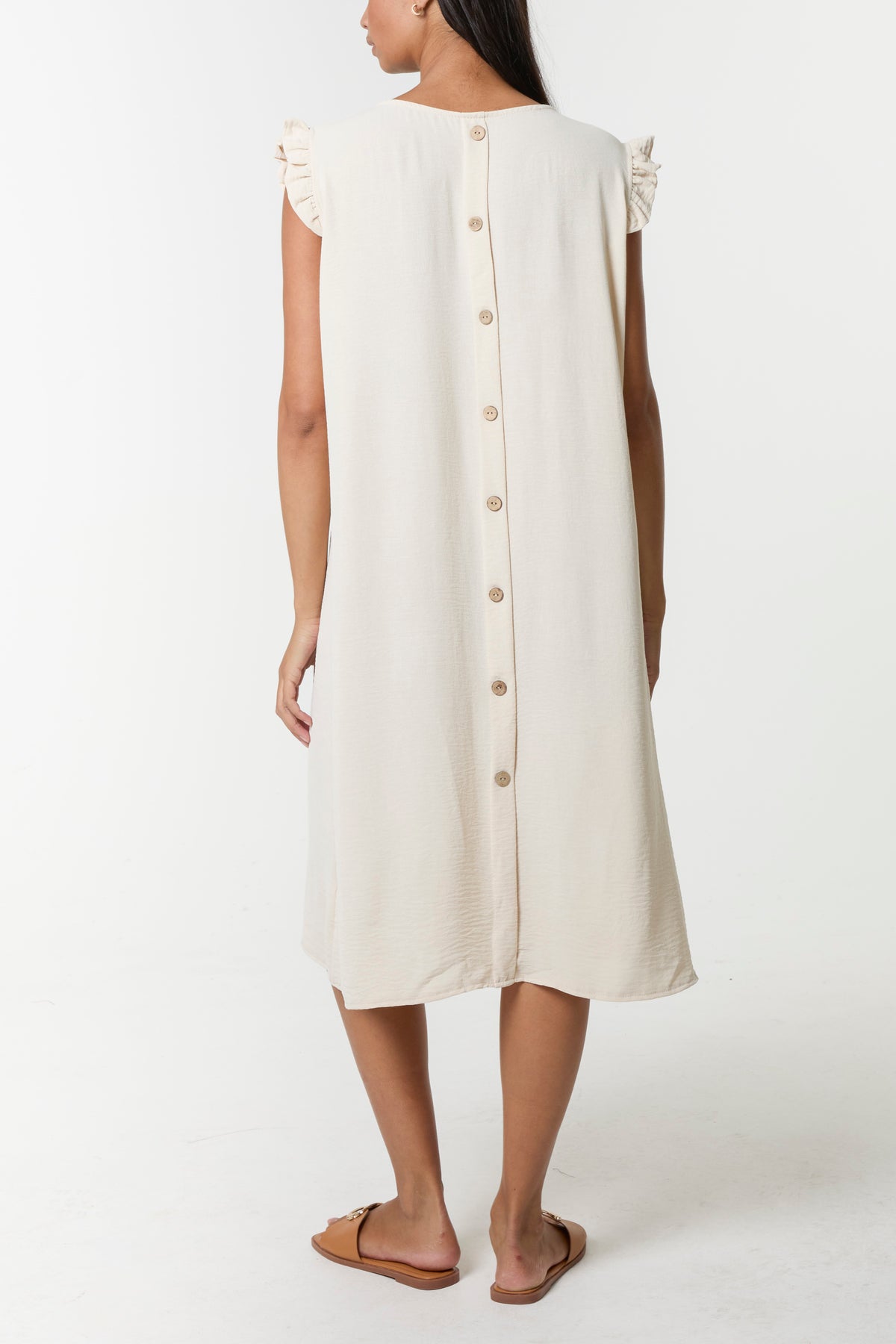 Frill Sleeve Back Button Mini Dress