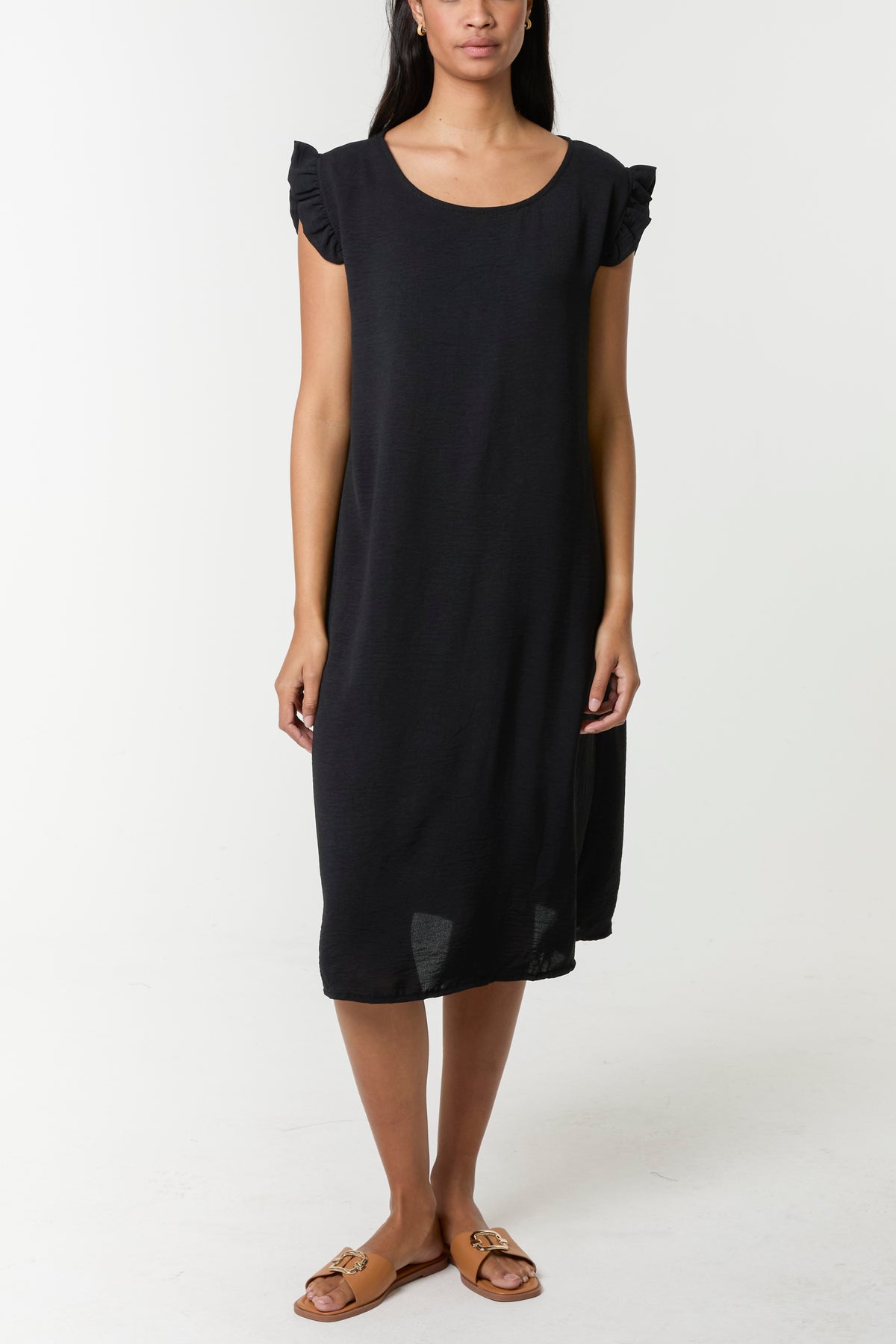 Frill Sleeve Back Button Mini Dress