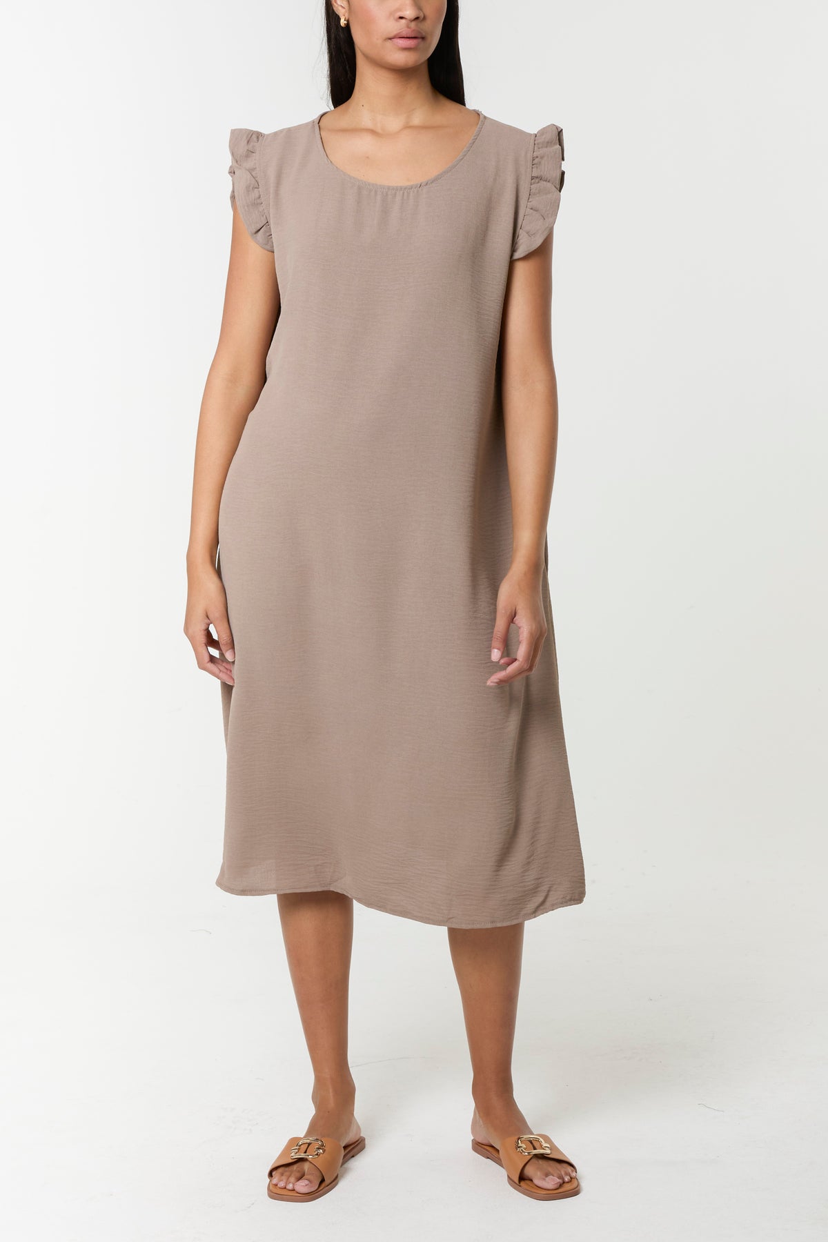 Frill Sleeve Back Button Mini Dress