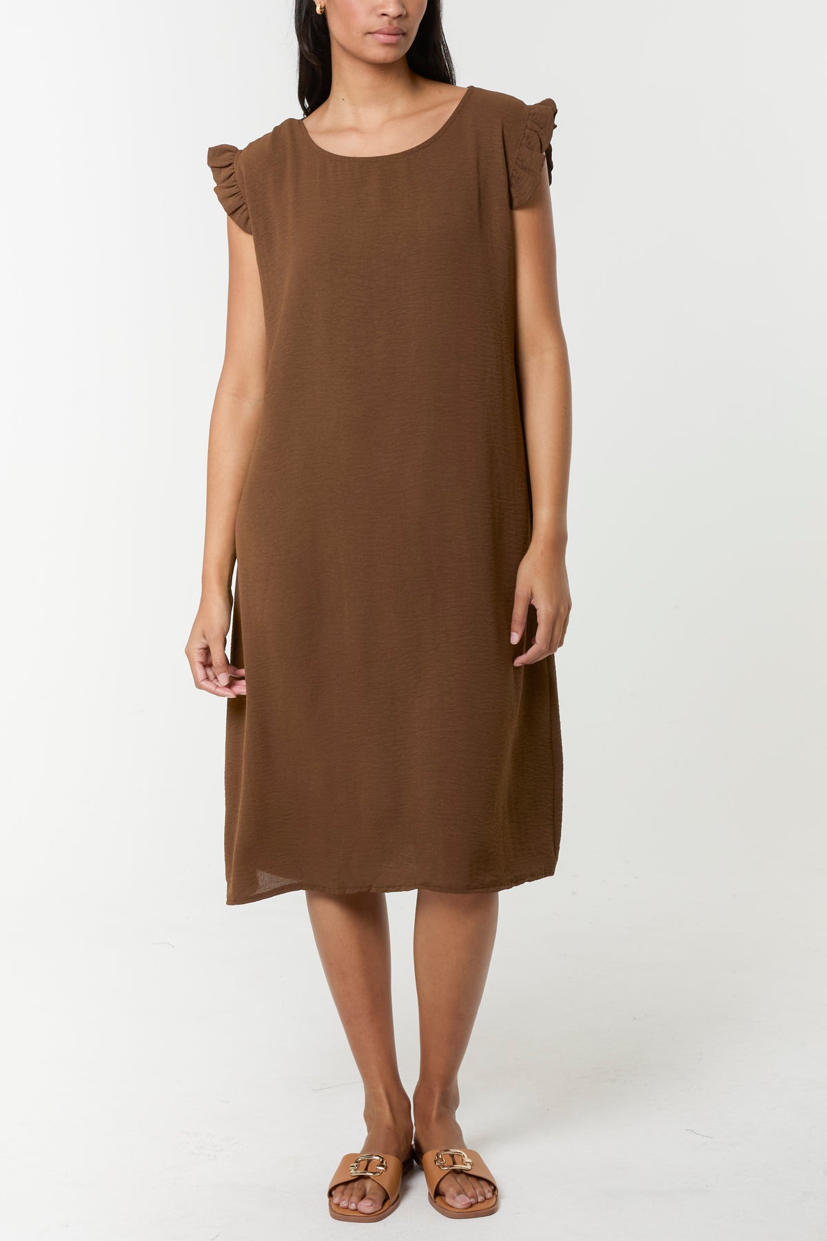 Frill Sleeve Back Button Mini Dress