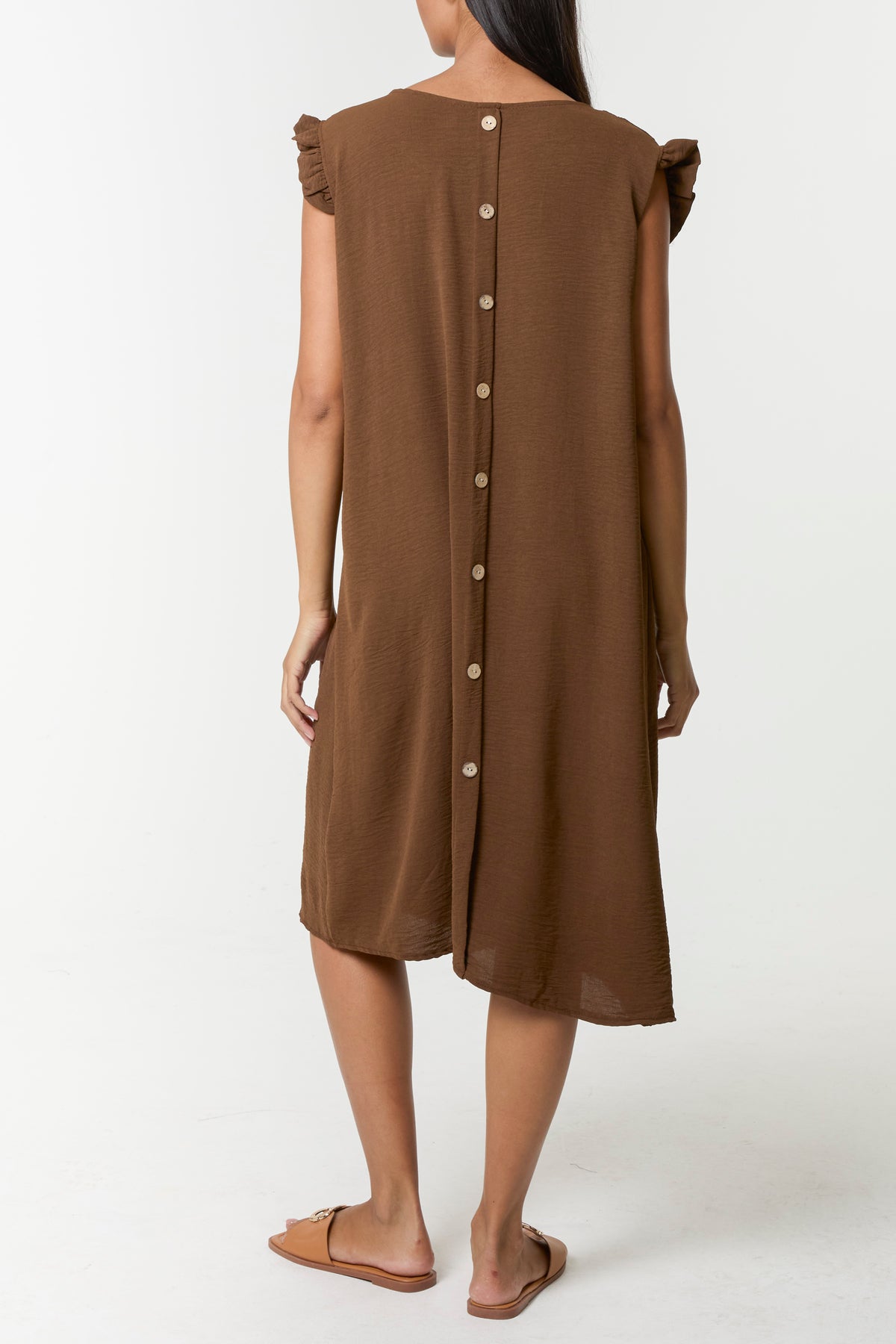 Frill Sleeve Back Button Mini Dress