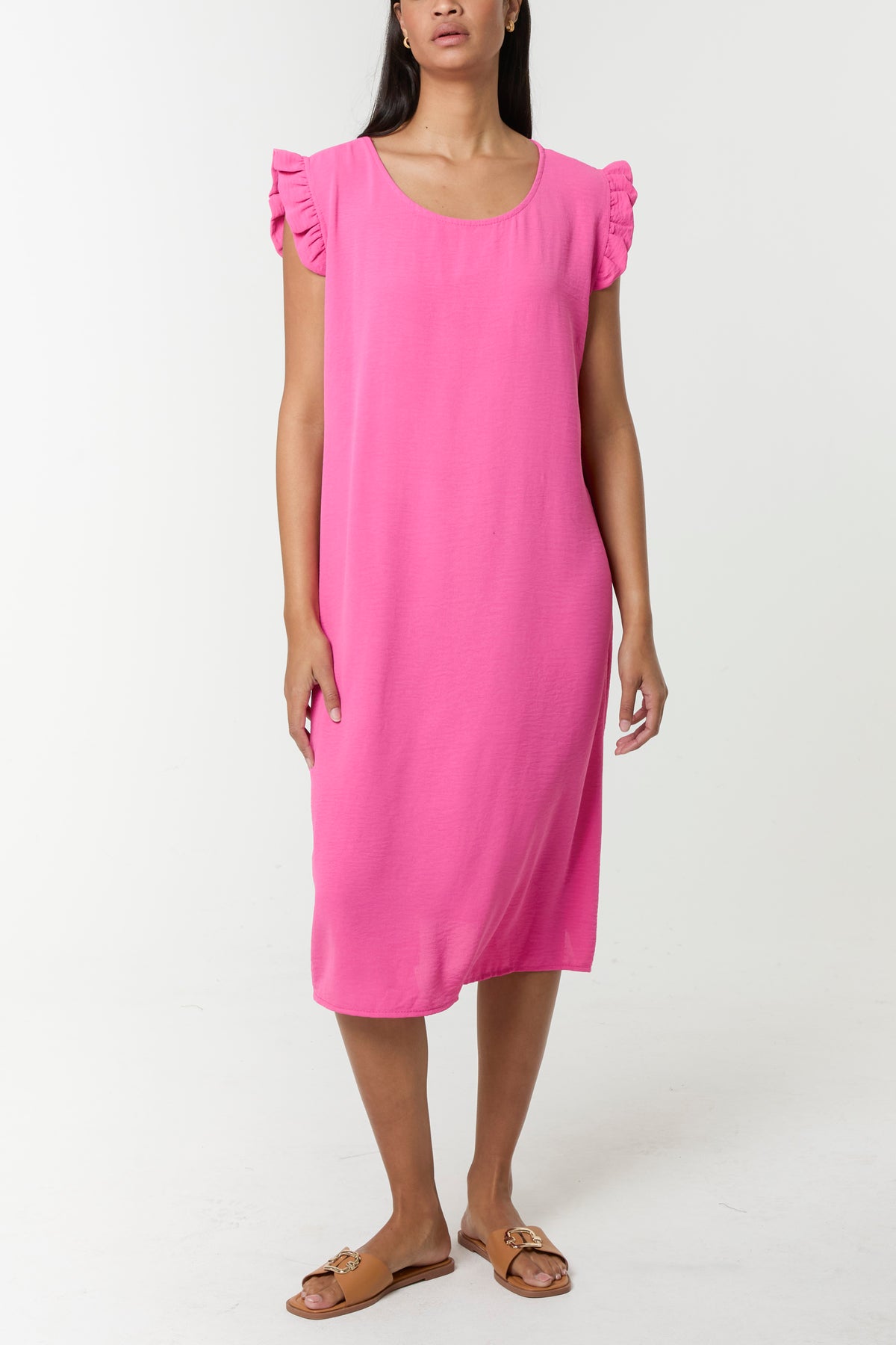 Frill Sleeve Back Button Mini Dress