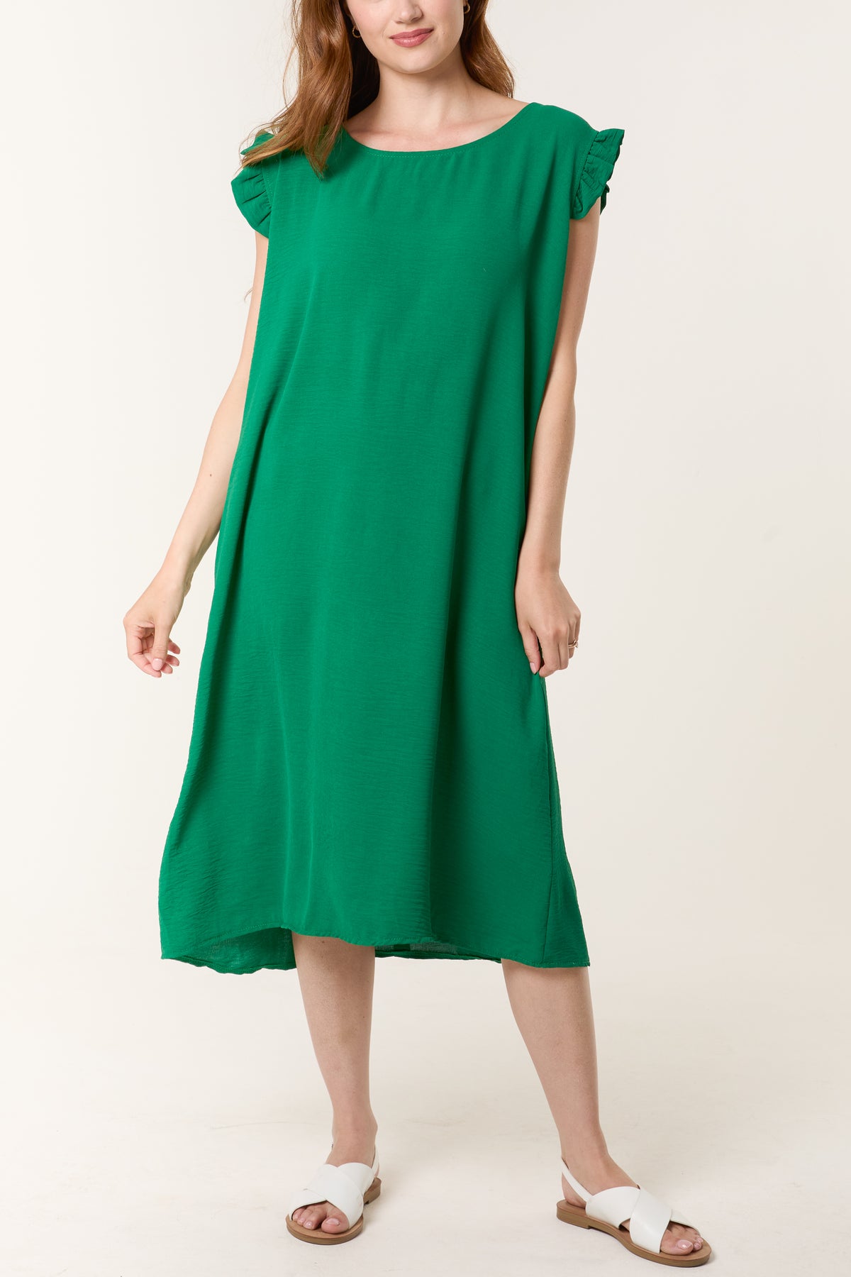 Frill Sleeve Back Button Mini Dress