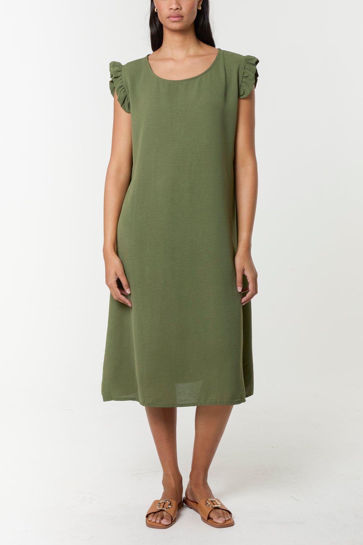 Frill Sleeve Back Button Mini Dress