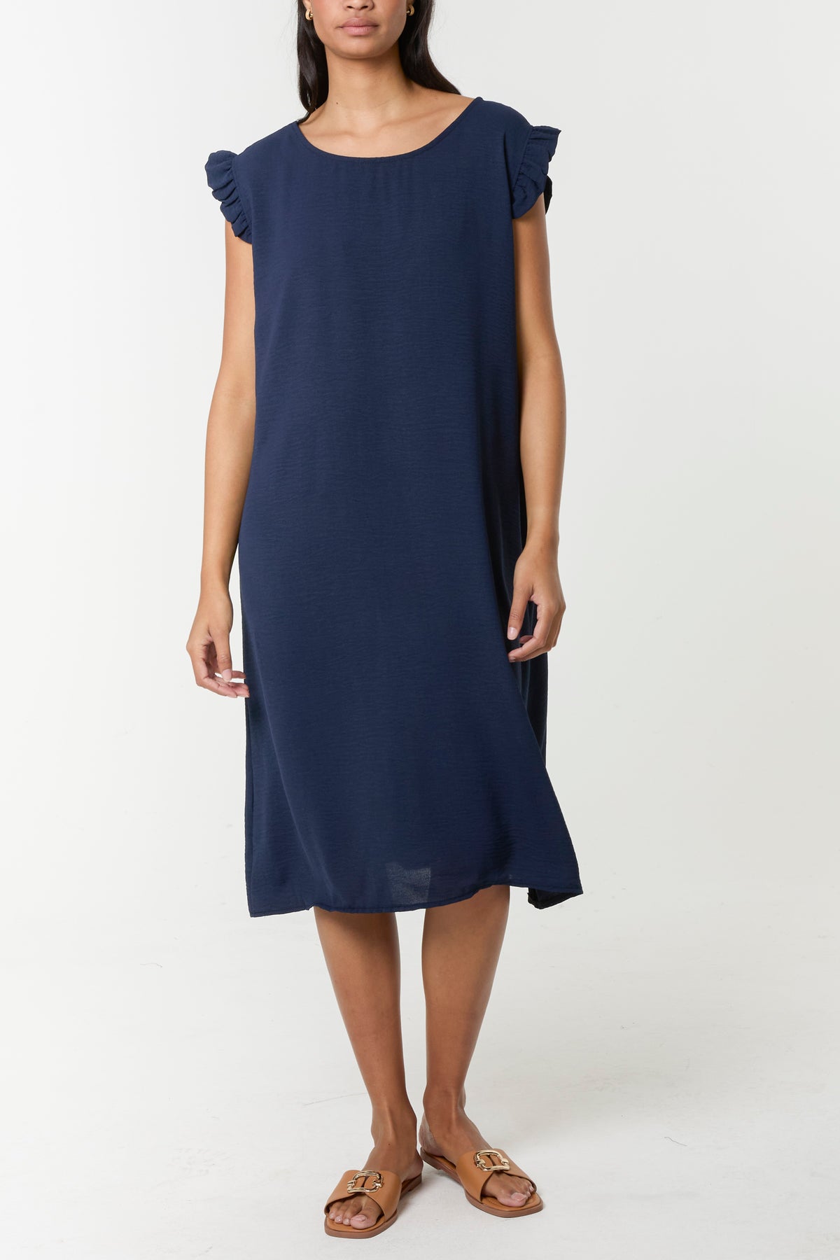 Frill Sleeve Back Button Mini Dress