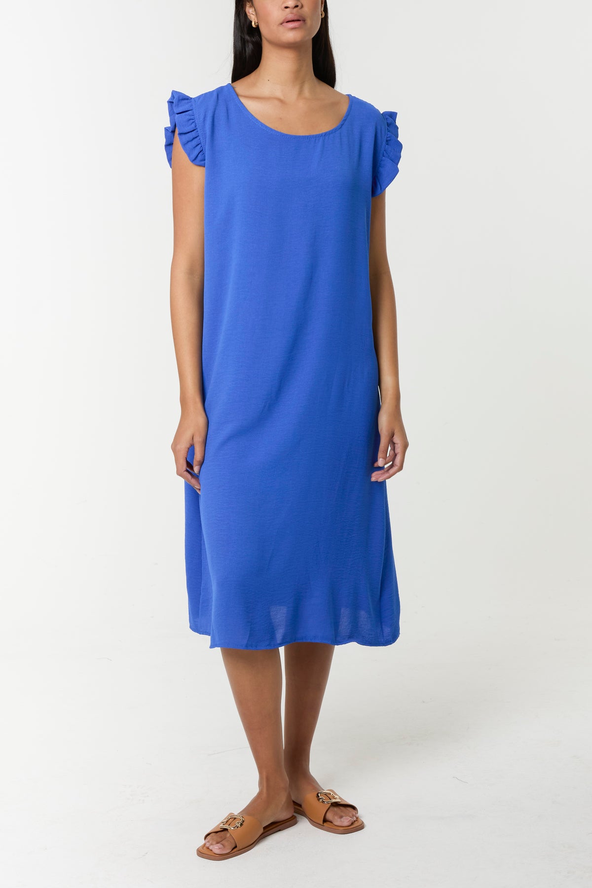 Frill Sleeve Back Button Mini Dress