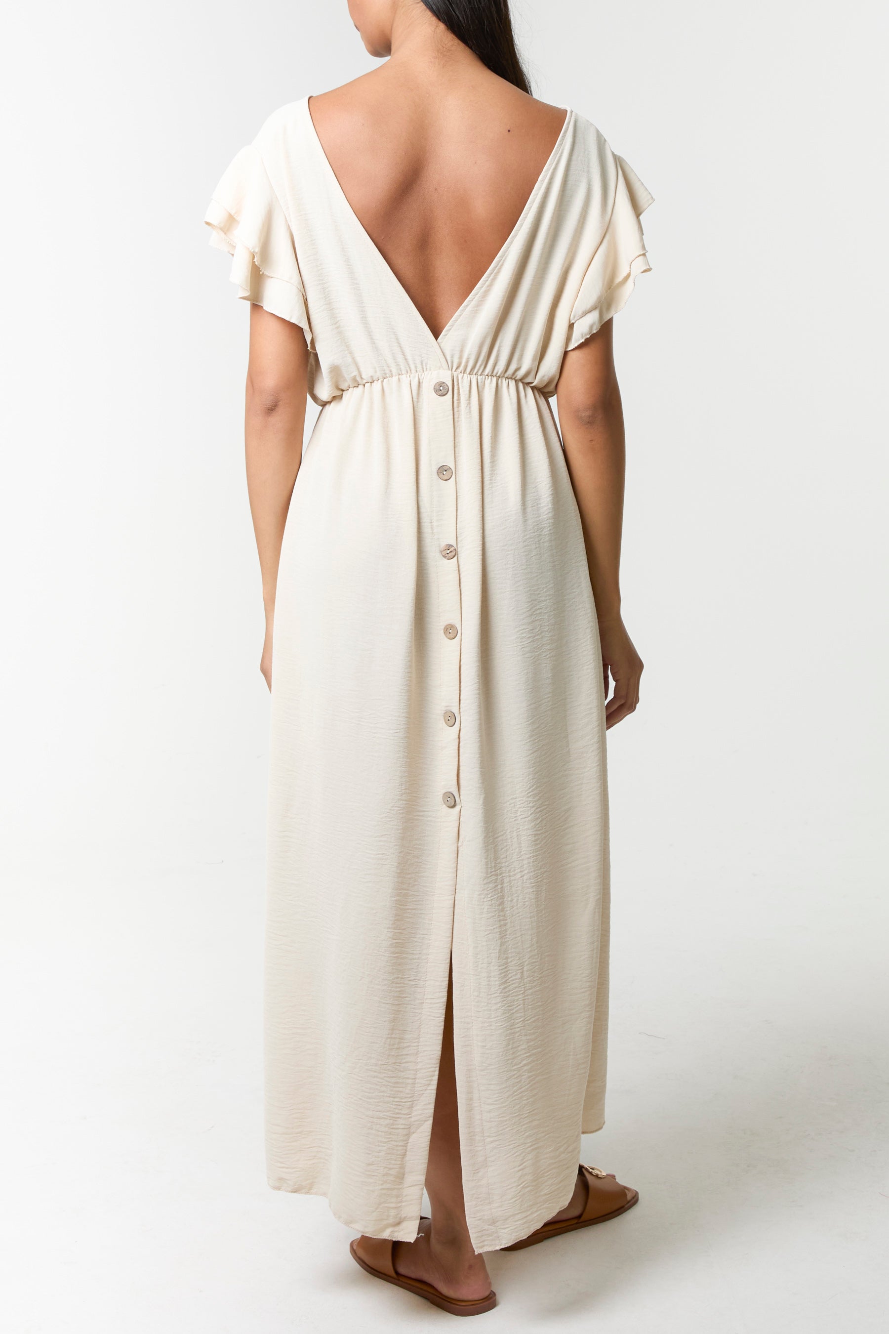 Flutter Sleeve Button Midi Dress