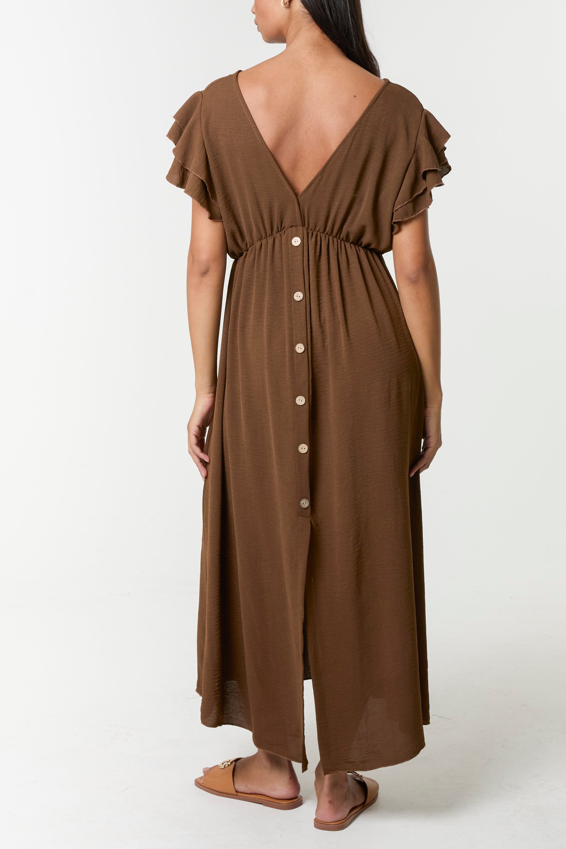 Flutter Sleeve Button Midi Dress