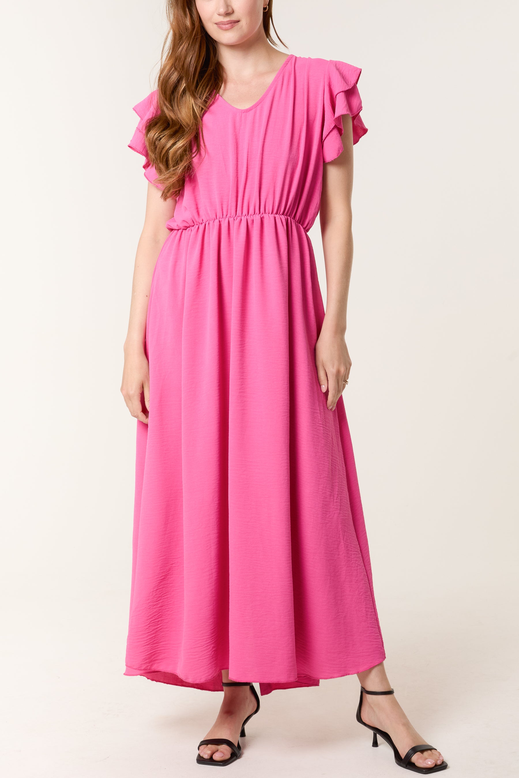 Flutter Sleeve Button Midi Dress