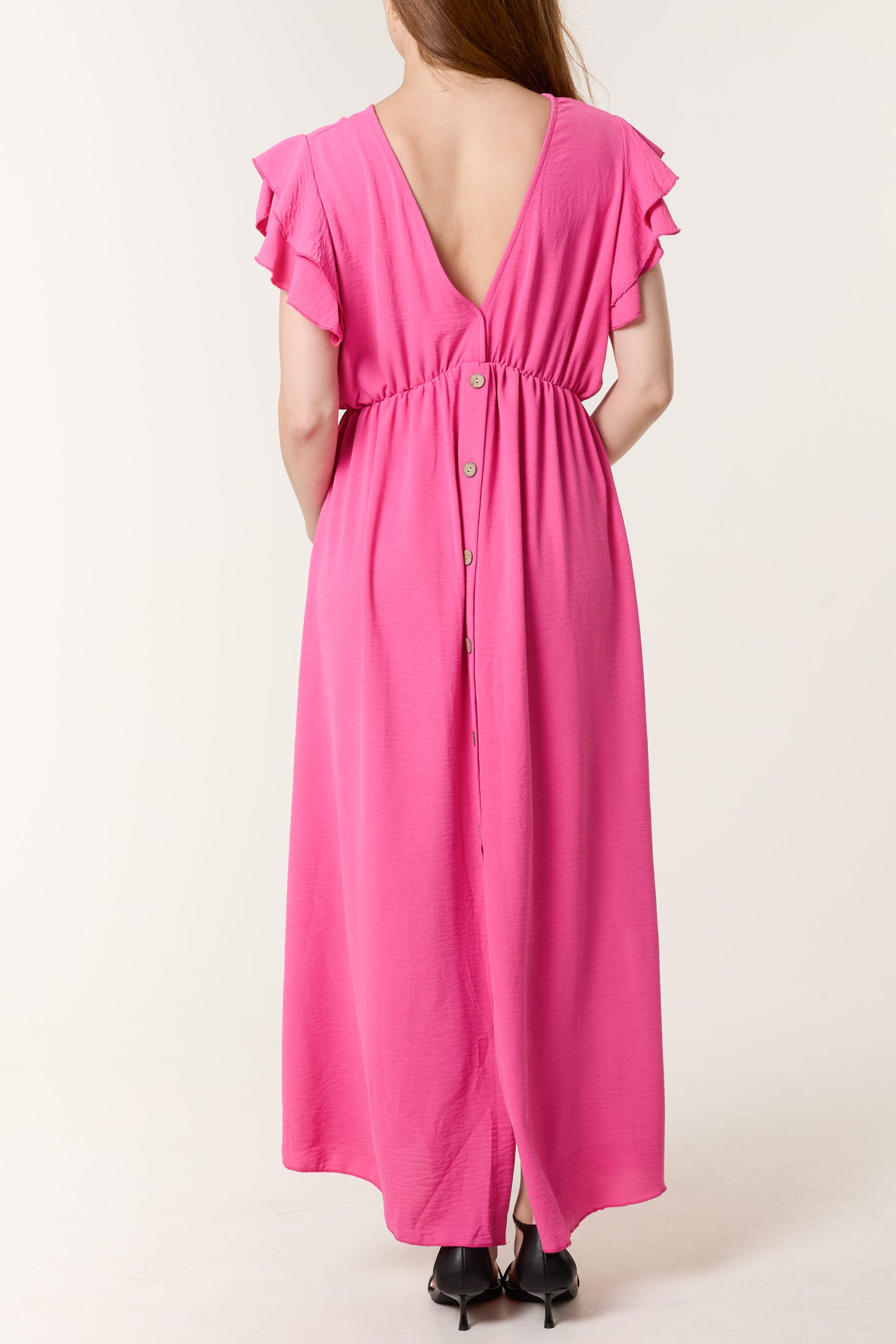 Flutter Sleeve Button Midi Dress
