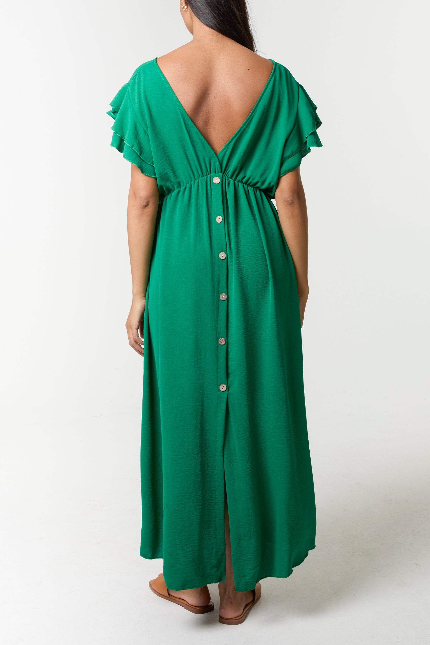 Flutter Sleeve Button Midi Dress