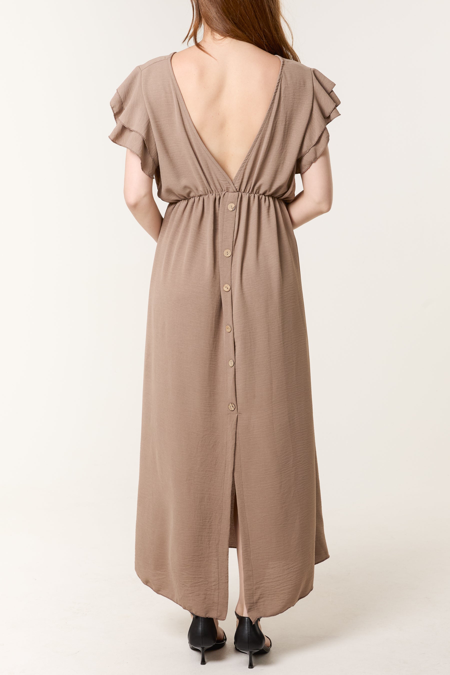 Flutter Sleeve Button Midi Dress