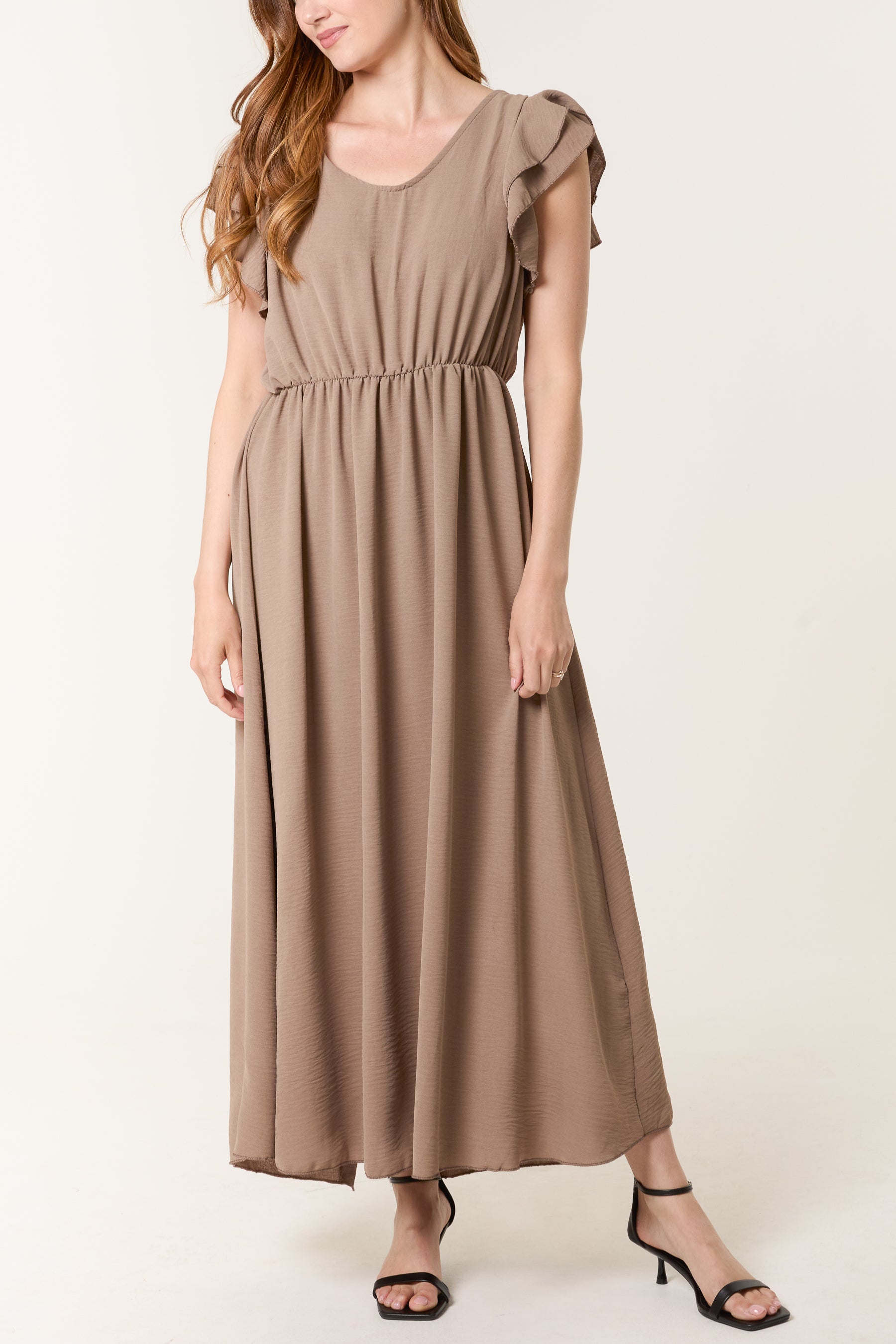 Flutter Sleeve Button Midi Dress